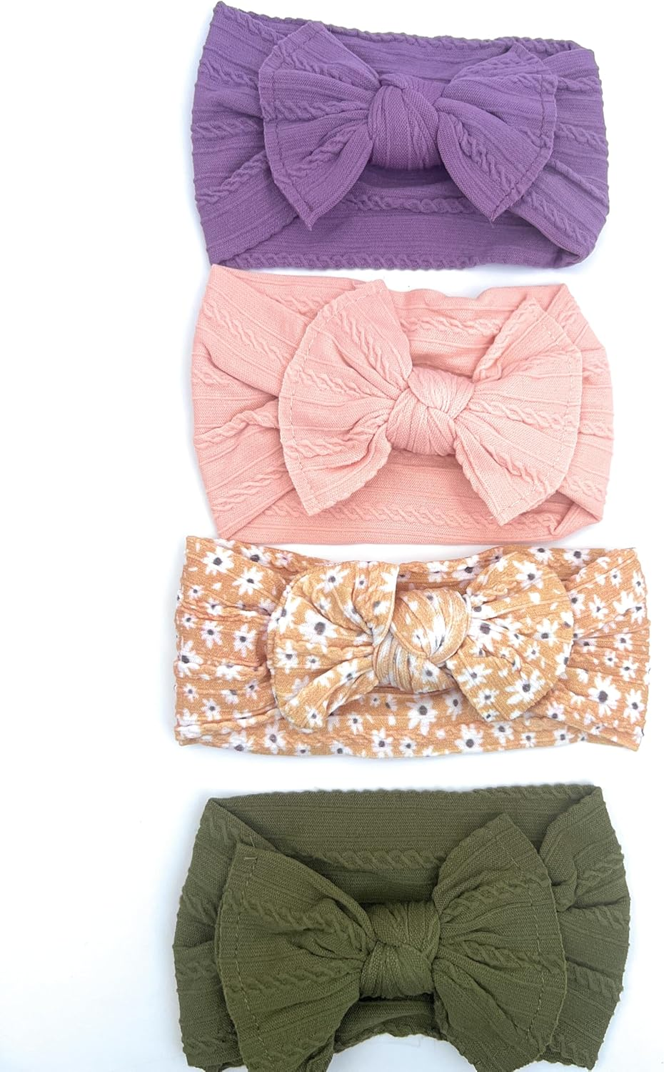 Baby Headbands Hairbands Hair Bow Elastics Handmade Hair Accessories for Baby Girls Newborn Infant Toddlers Kids. Comes in a 3-Pack, 4-Pack with Adorable Designs. Perfect for Everyday Wear, Birthdays, or Special Occasions. Floral Light Brown, Dark Square Pattern, White, (3 Pack) image number 4