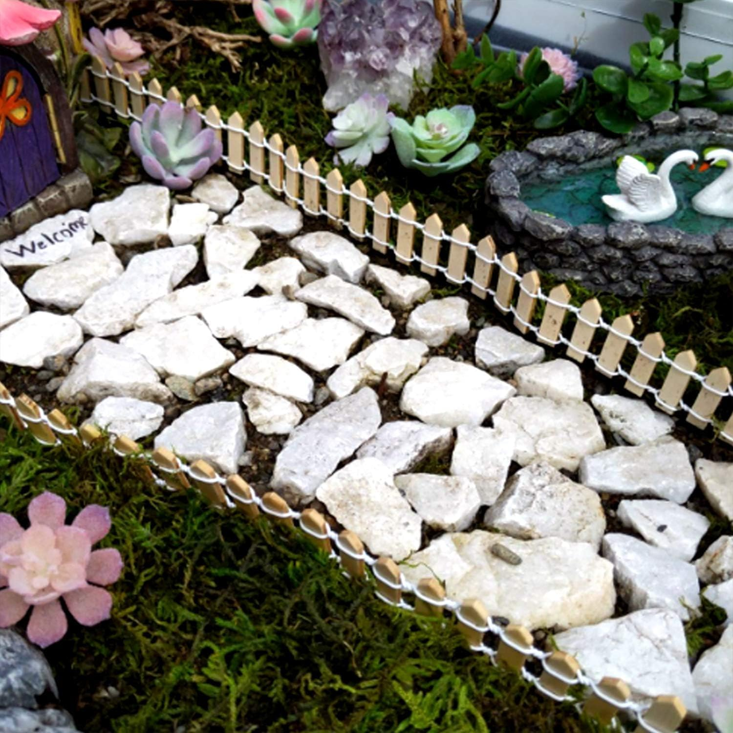 Wood Picket Fence Garden Decorative Fence,2Pc Miniature Fairy Garden Fence Wood Decorative Ornaments Fences,Miniature Garden Ornament Wooden Garden Ornament Fence, Naked image number 1