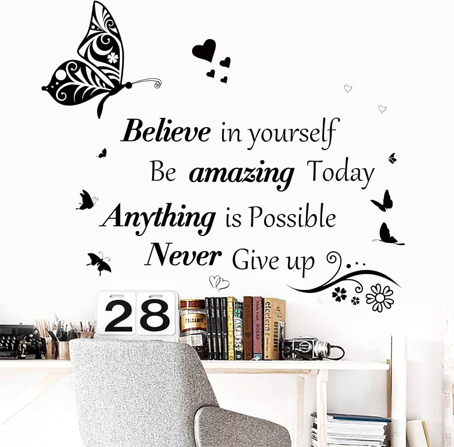 Inspirational Wall Stickers Quotes Letter Wall Art Stickers Motivational Removable Wall Decor Positive Word Butterfly Decals Peel and Stick for Bedroom Living Room Hallways Family Office Classroom image number 3