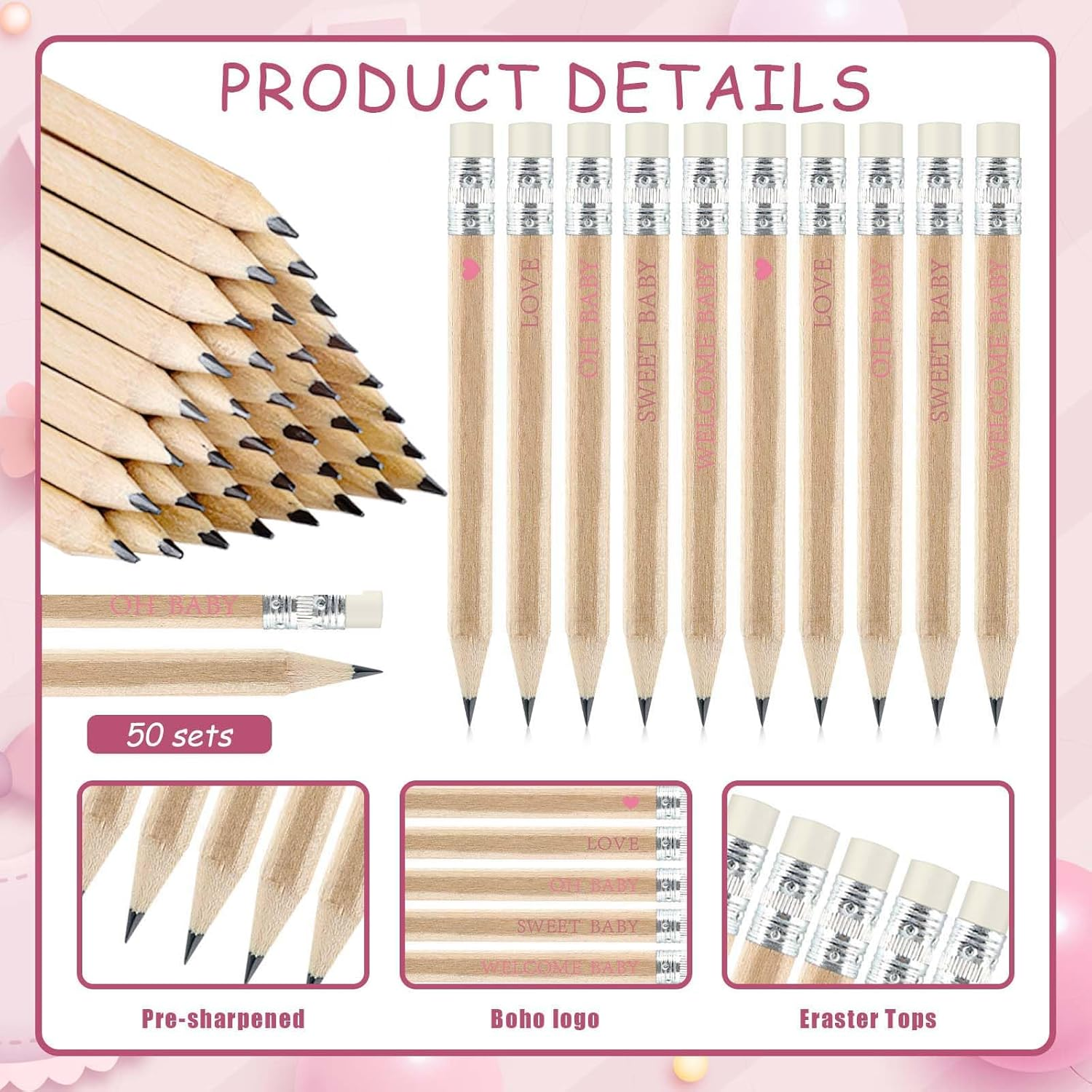 Baby Shower Pencils (Pink, 50) image number 1