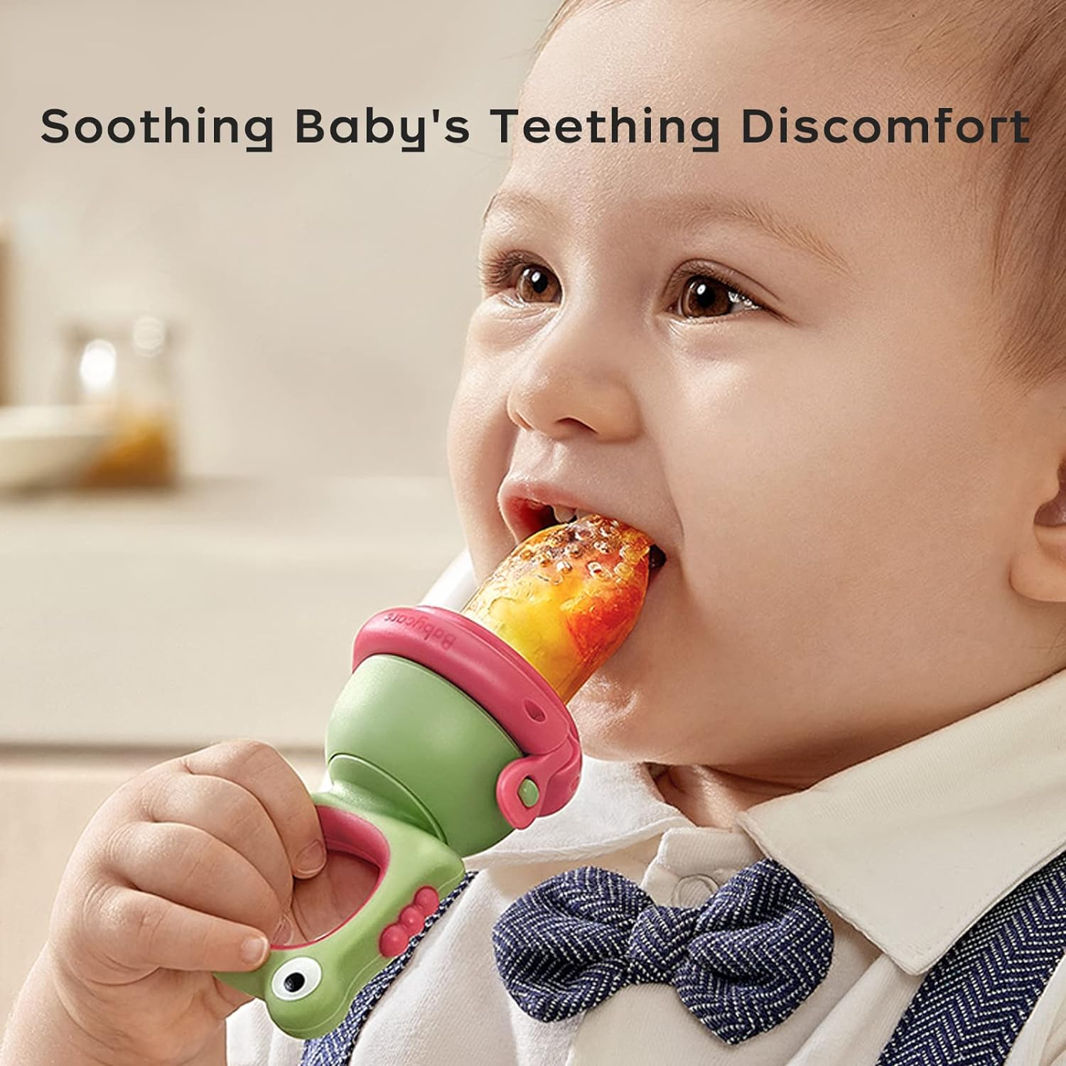 Bc Babycare Baby Food Feeder Pacifiers, Two Size Baby Fruit Pacifier Feeder 2 Pack for Different Month Age Baby,Silicone Food Grade Infant Teether Training Massaging Toy Could Rotate to Squeeze (Green) image number 5