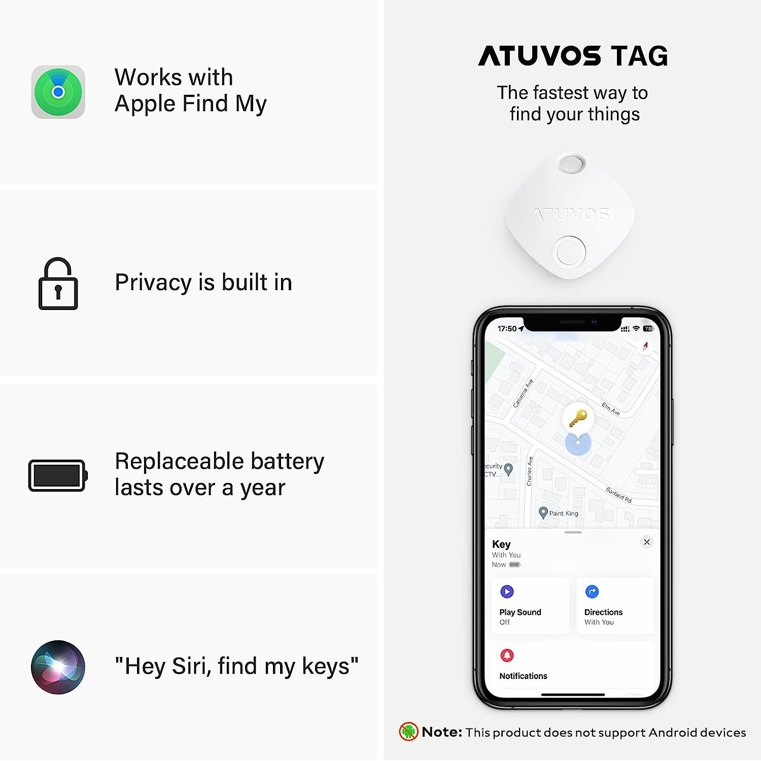 ATUVOS Air Tag Smart Tracker, Item Finder Compatible with Apple Find My (Ios Only), 60M Range, Replaceable Battery, Waterproof, Smart Tag Tracker for Keys, Luggages, Suitcases, Wallets, Bags image number 6