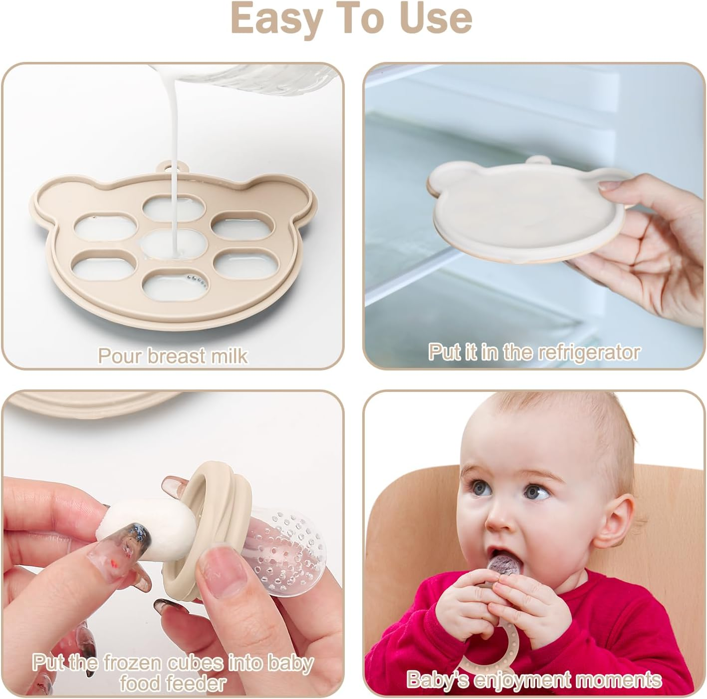 Baby Silicone Fruit Food Feeder Pacifier & Breastmilk Popsicle Freezer Molds, BPA Free Baby Food Storage Containers Frozen Ice Tray for Baby Feeding Safely, Infant Fruit Teething Toy - Smile Green image number 6