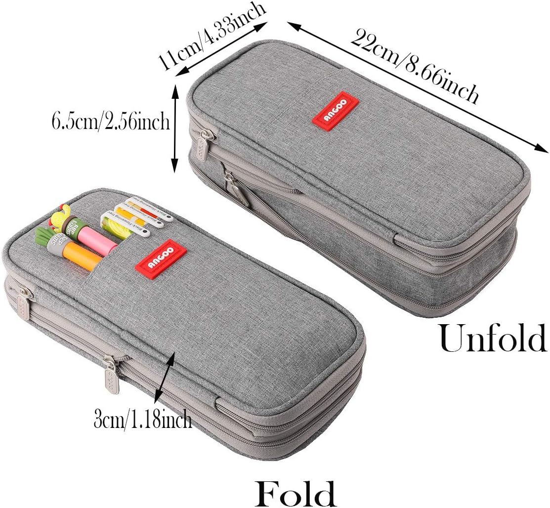 Isuperb Pencil Case Large Capacity Student Canvas Pencil Case Storage Bag Double Zipper Pencil Box for School, Light Grey, Modern image number 1