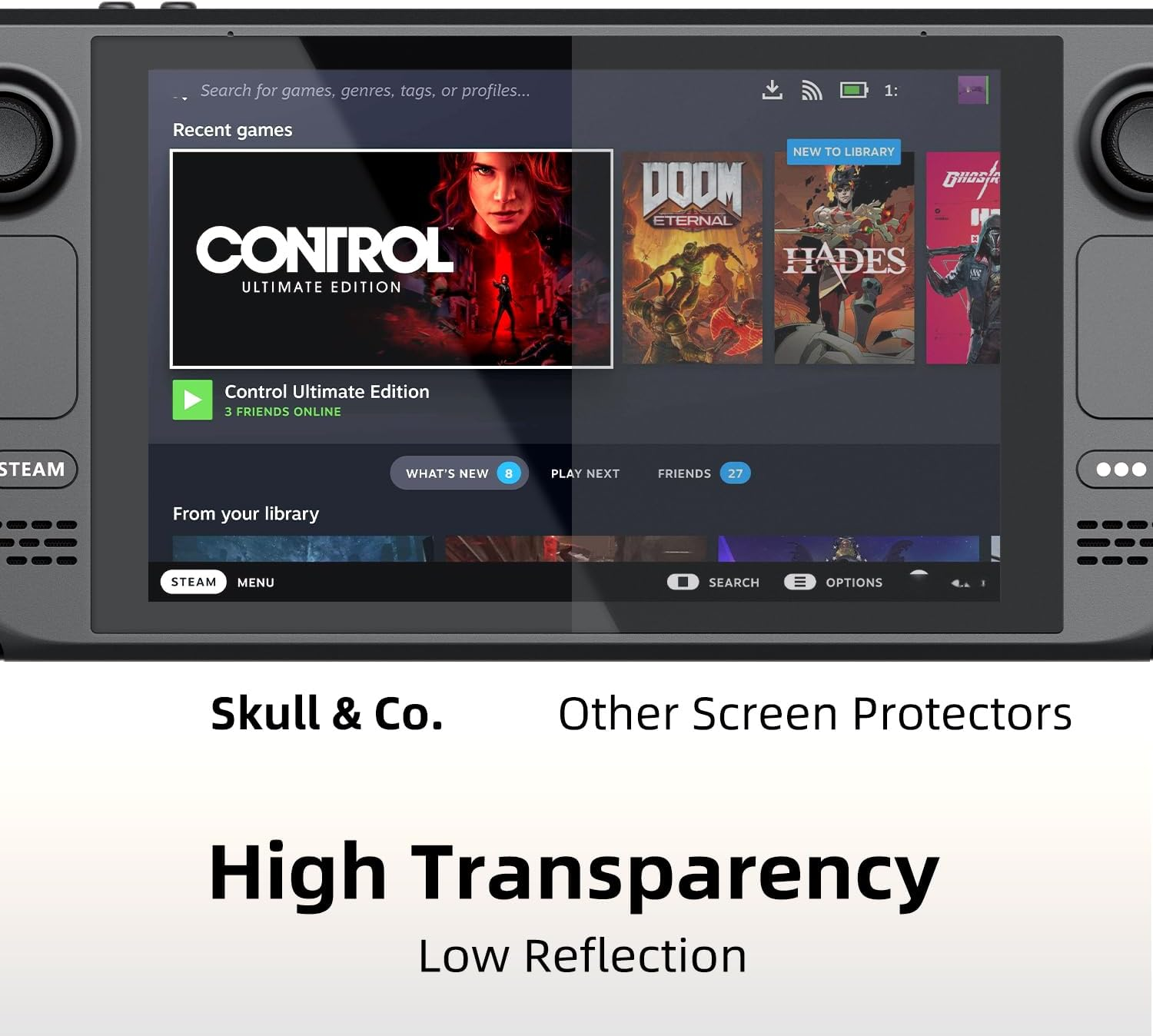 Skull & Co. High Transparency and High Sensitive Tempered Glass Screen Protector for Steam Deck/Steam Deck OLED (2-PACK) image number 1