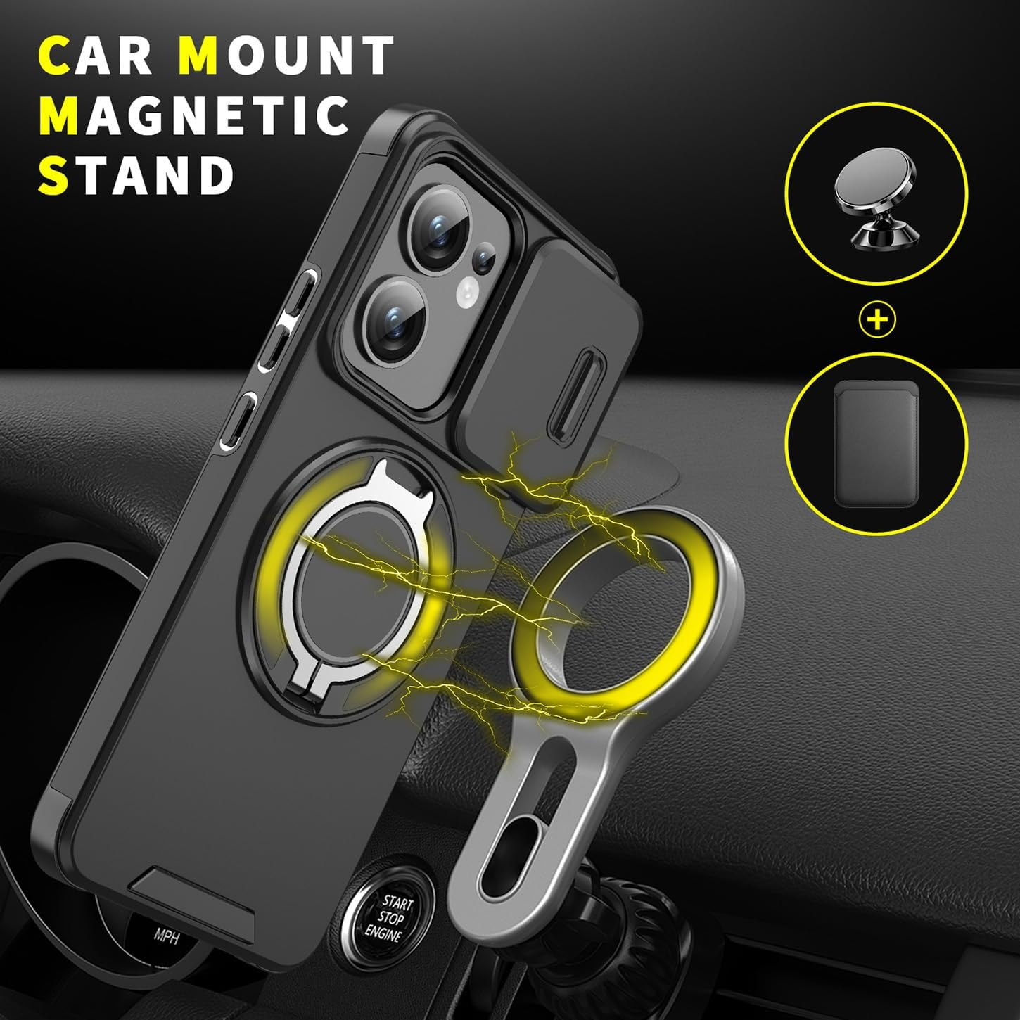 ILING Mobile Phone Case for Oppo Reno 13 FS (Oppo Reno 13F 5G/4G), Ultra Thin Military Shockproof Matte Hard PC Case, Soft Silicone TPU Protective Case with Magnetic Ring Stand and Camera Protection - Black image number 7