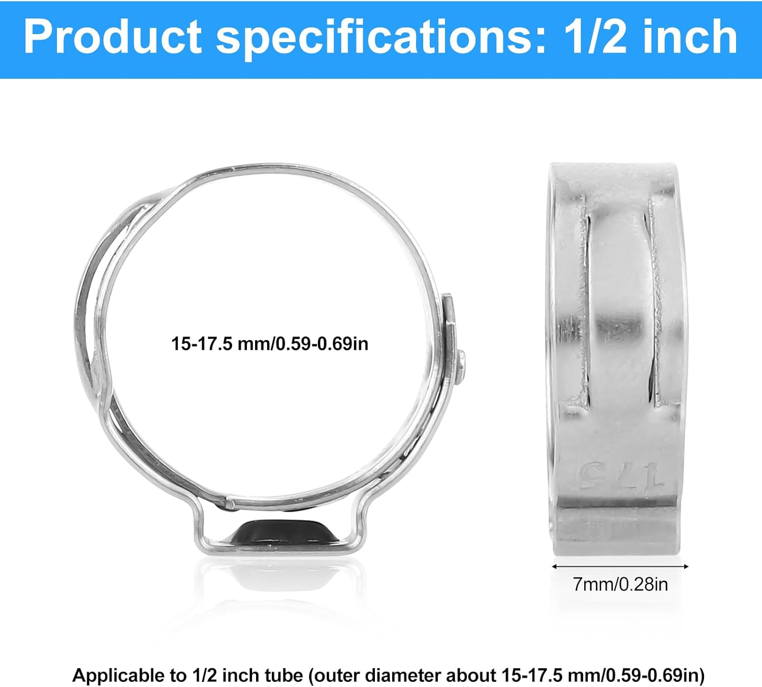 50 Pcs Pex Crimp Ring, 1/2 Inch Pex Cinch Clamps Shark Bite Pex Cinch Clamps Pex Cinch Crimp Rings Stainless Steel Pinch Crimp Rings for Pex Fittings Connection image number 4