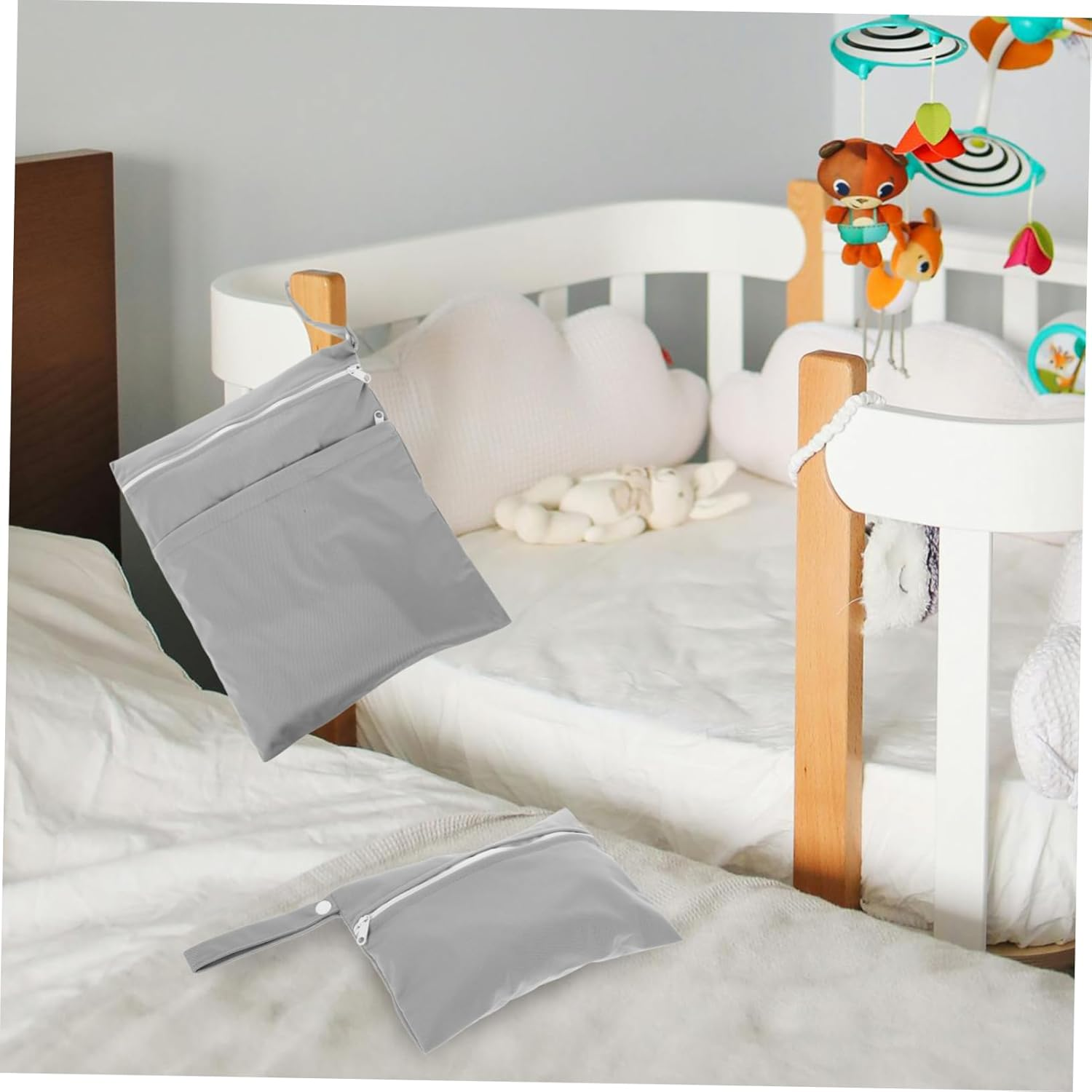 SHOWERORO 2Pcs Diaper Bag Cotton Storage Bag Reusable for Travel Beach Pool Straps image number 4