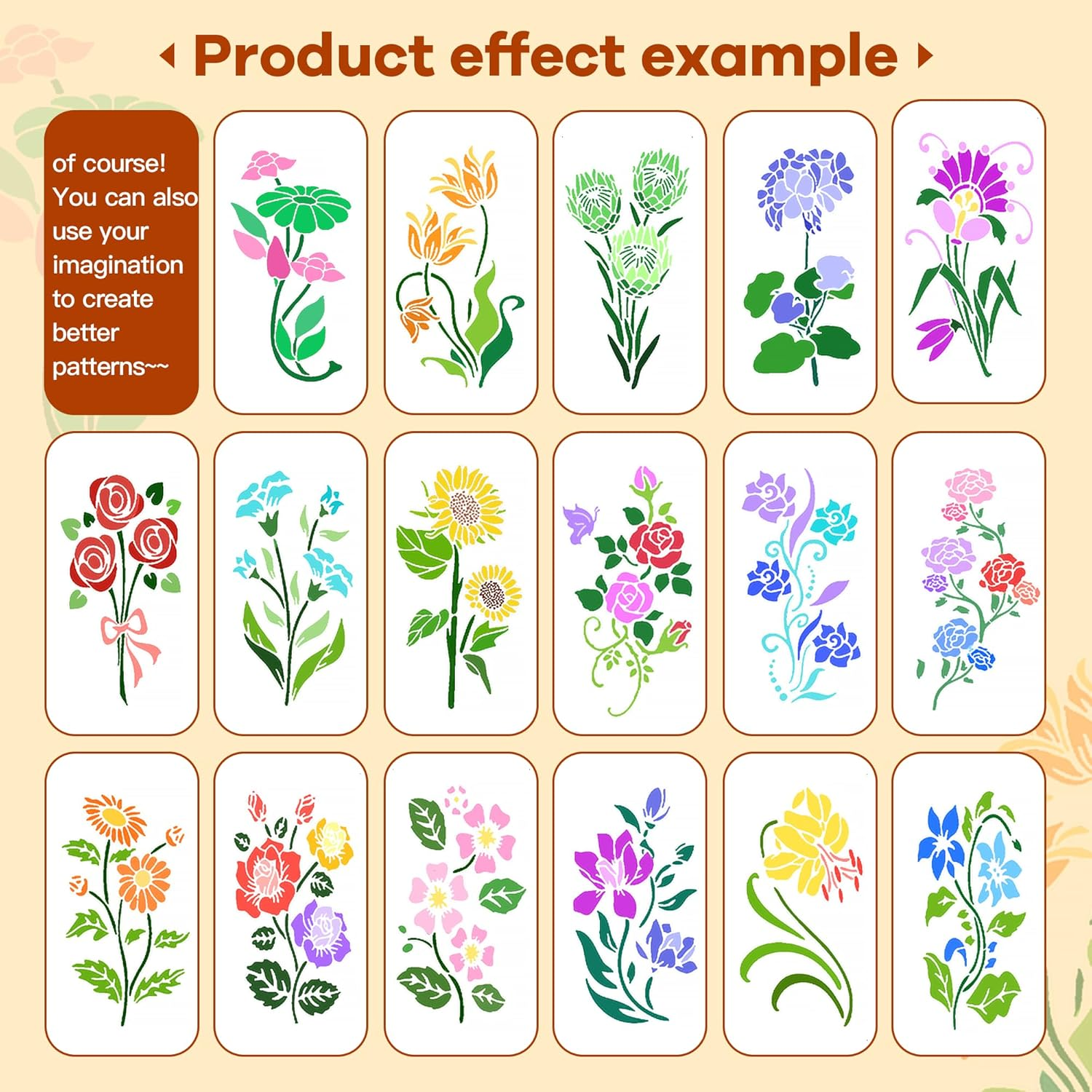 Flower Stencils for Painting,Stencils for Crafts Reusable,Diy Decoration 17Pcs image number 2