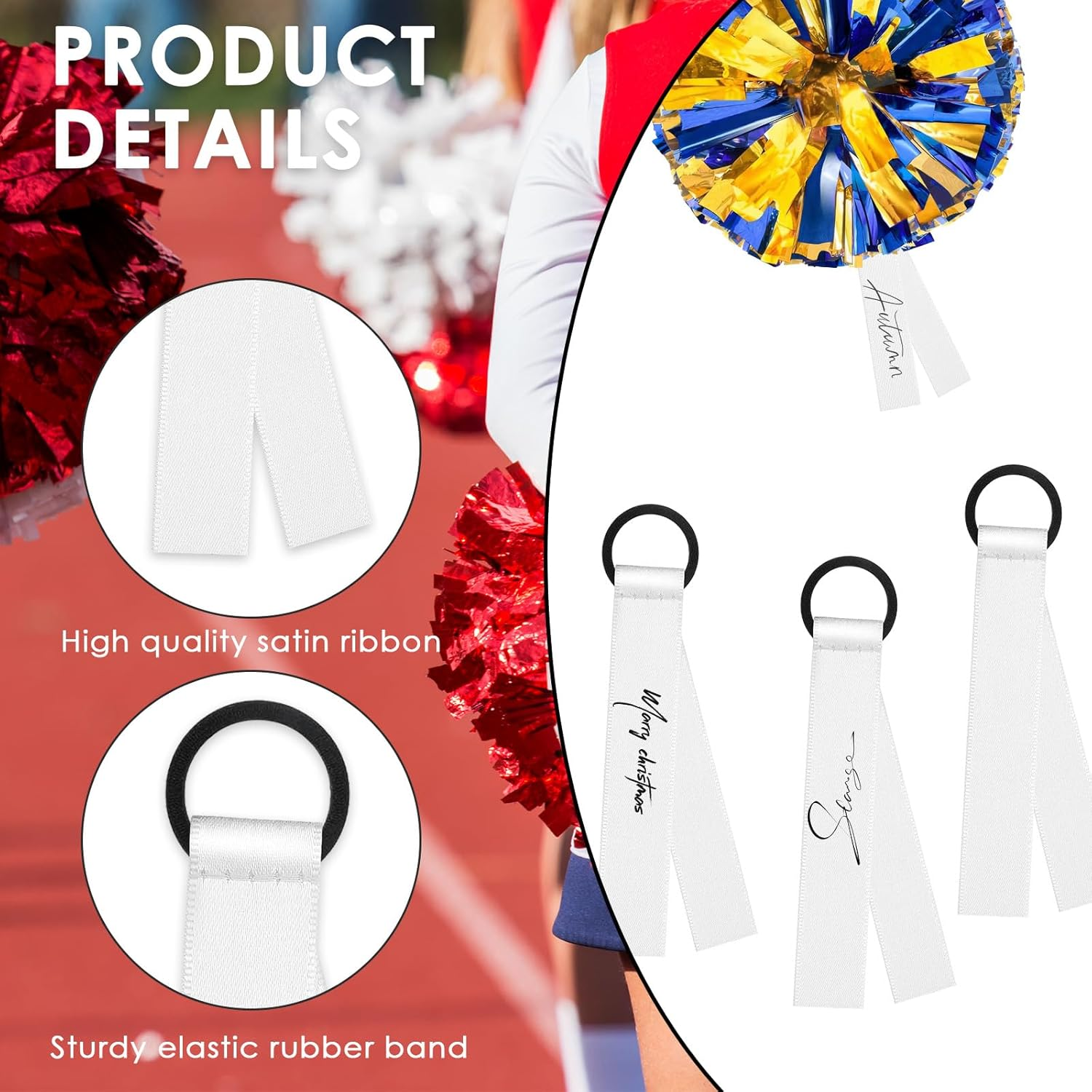 48 Pcs Cheerleader Pom Pom Name Tags, Writable Blank Labels for Cheering Team, Elasticity Marking Tags for Travel Luggage Backpack Keychains (White)