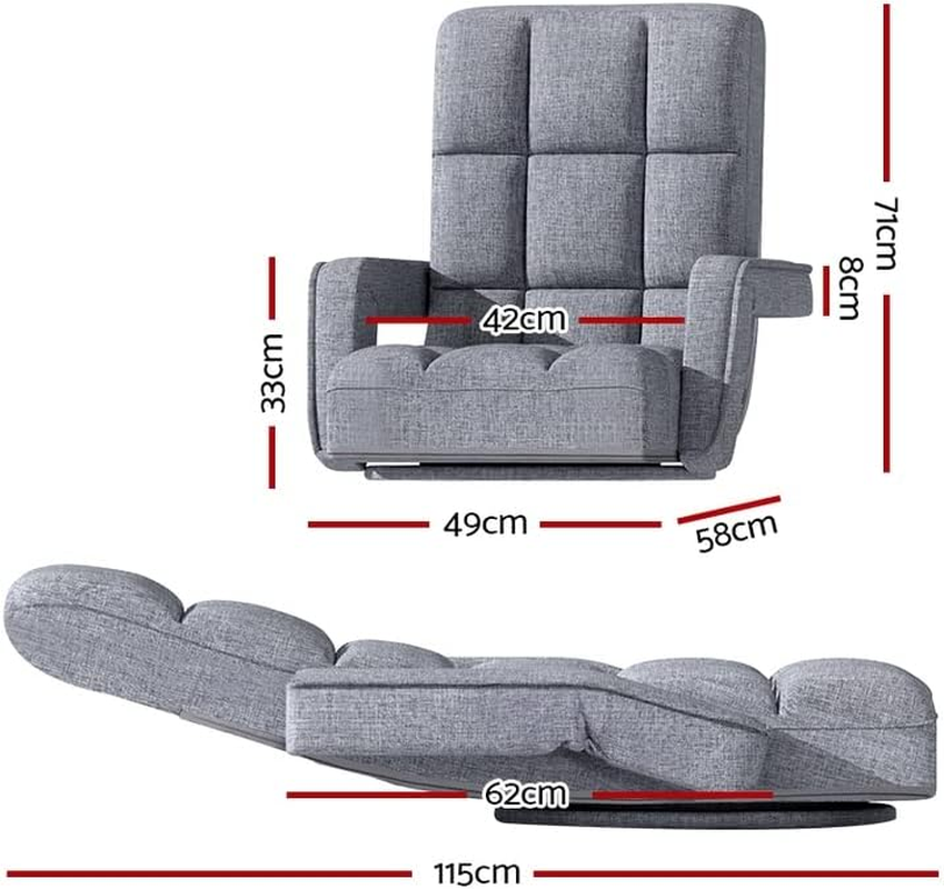 Artiss Floor Chair Sofa, Single Adjustable Futon Couch Cushion Floor Cushions Lounge Recliner Chair Lounger Office Outdoor Indoor Living Room Bedroom Furniture, Foldable Soft 150Kg Capacity Grey