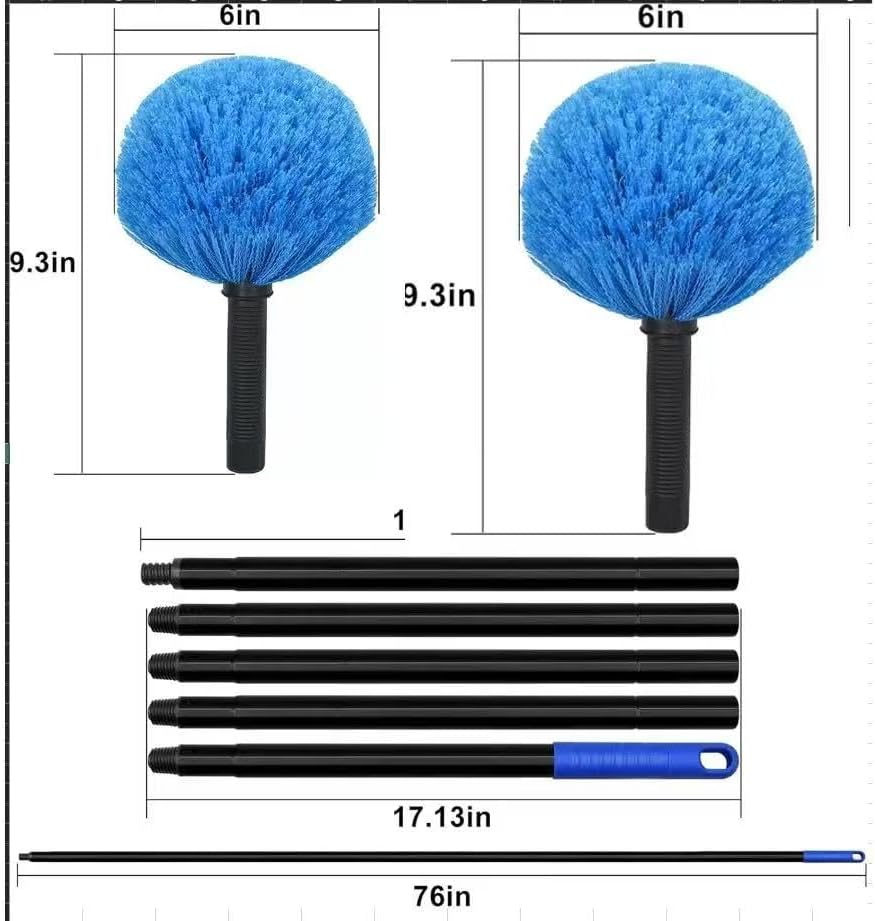 2 Pack Robust Cobweb Duster Head Brush, Superior Twist-On Web Cleaning Tool, Spider Web Remover Brush Compatible with Standard 3/4 Inch Threaded Poles for Outdoor & Indoor Use (Blue)
