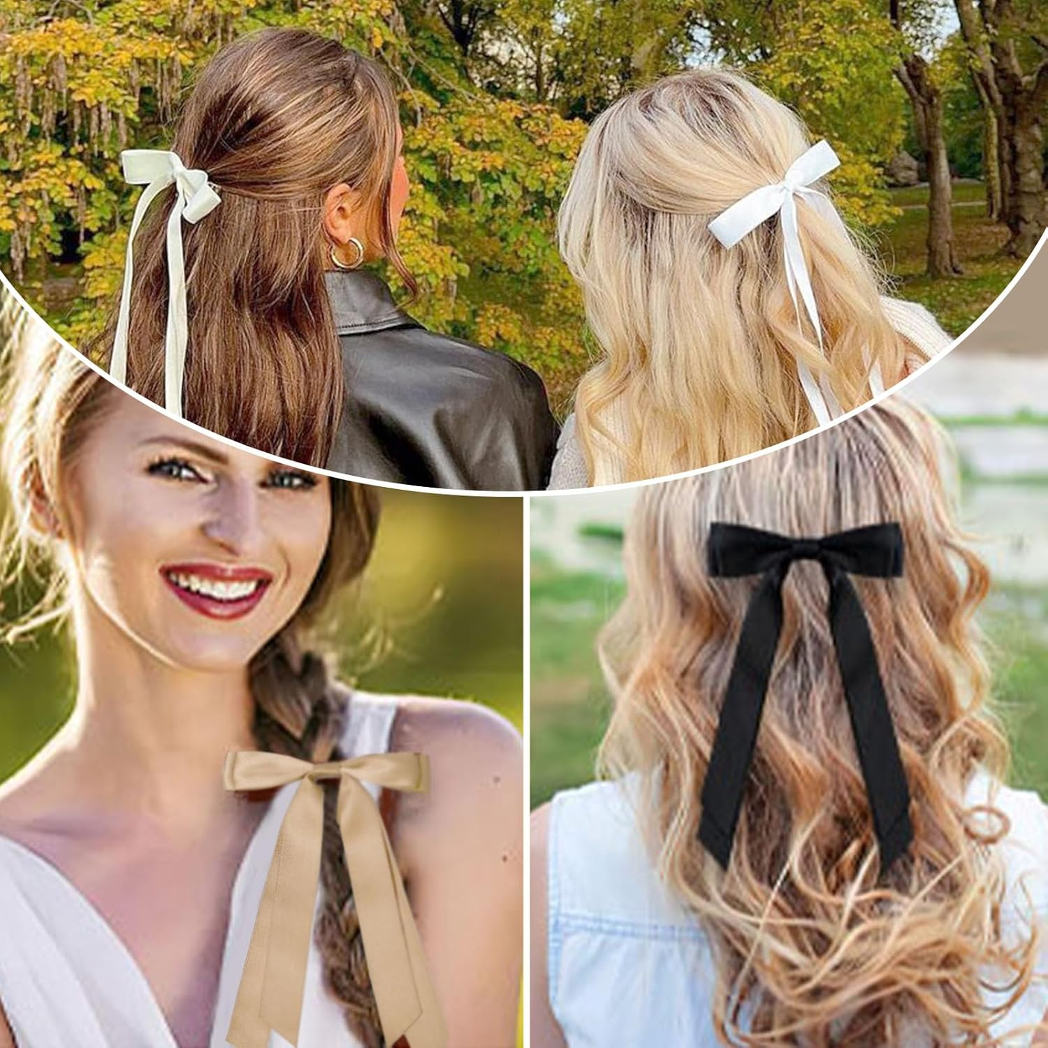 4 Pcs Long Tail Hair Bow Clips for Women, Silky Satin Big Bow Hair Barrettes, Ribbon Bowknot Clips with Tassel Claw, Ponytail Holder Slides Metal Alligator Hair Clips for Hair Accessories, 4 Colors image number 2