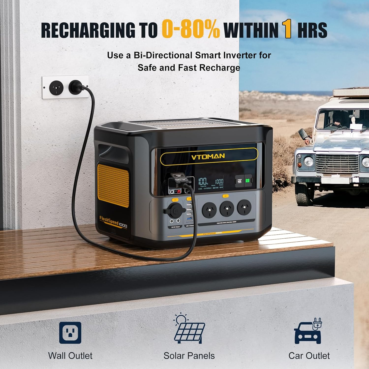 VTOMAN Flashspeed 1000 Portable Power Station 1000W (2000W Peak), 828Wh Powered Solar Generator with AC/USB/DC Output Ports, for Camping, Fishing, RV, Recharge 0-80% within 1H image number 5