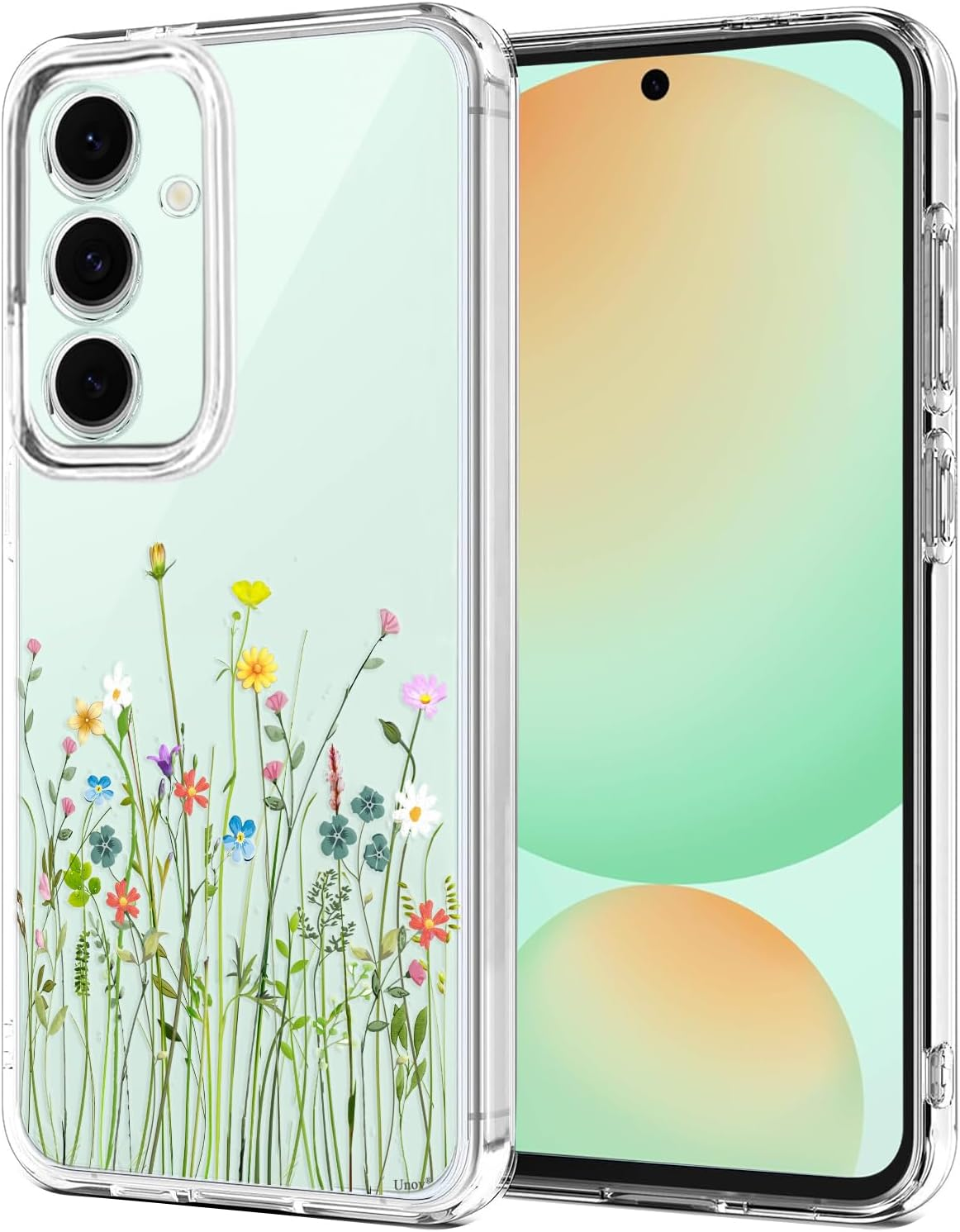 Unov Compatible with Galaxy S24 FE Case Clear with Design Soft TPU Shock Absorption Slim Embossed Flower Pattern Protective Back Cover 6.7 Inch (Serria Mountains)