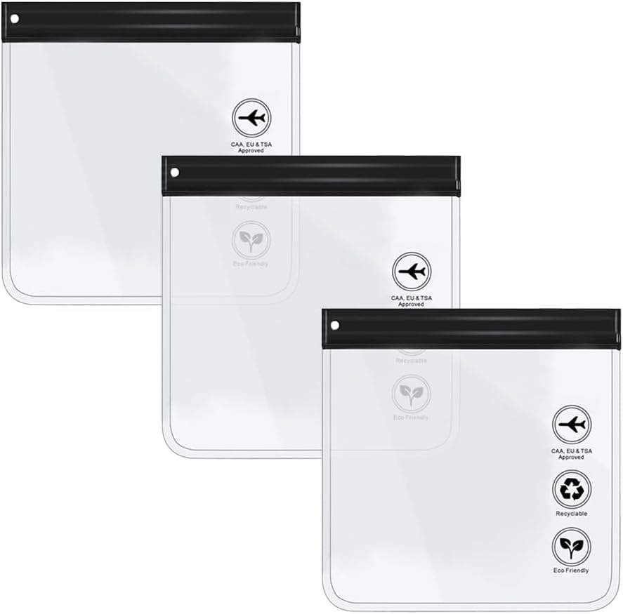 3Pcs Approved Toiletry Bag,Leakproof Airport Security Liquid Bags Trip Accessories Makeup Essentials Clear for Men Women