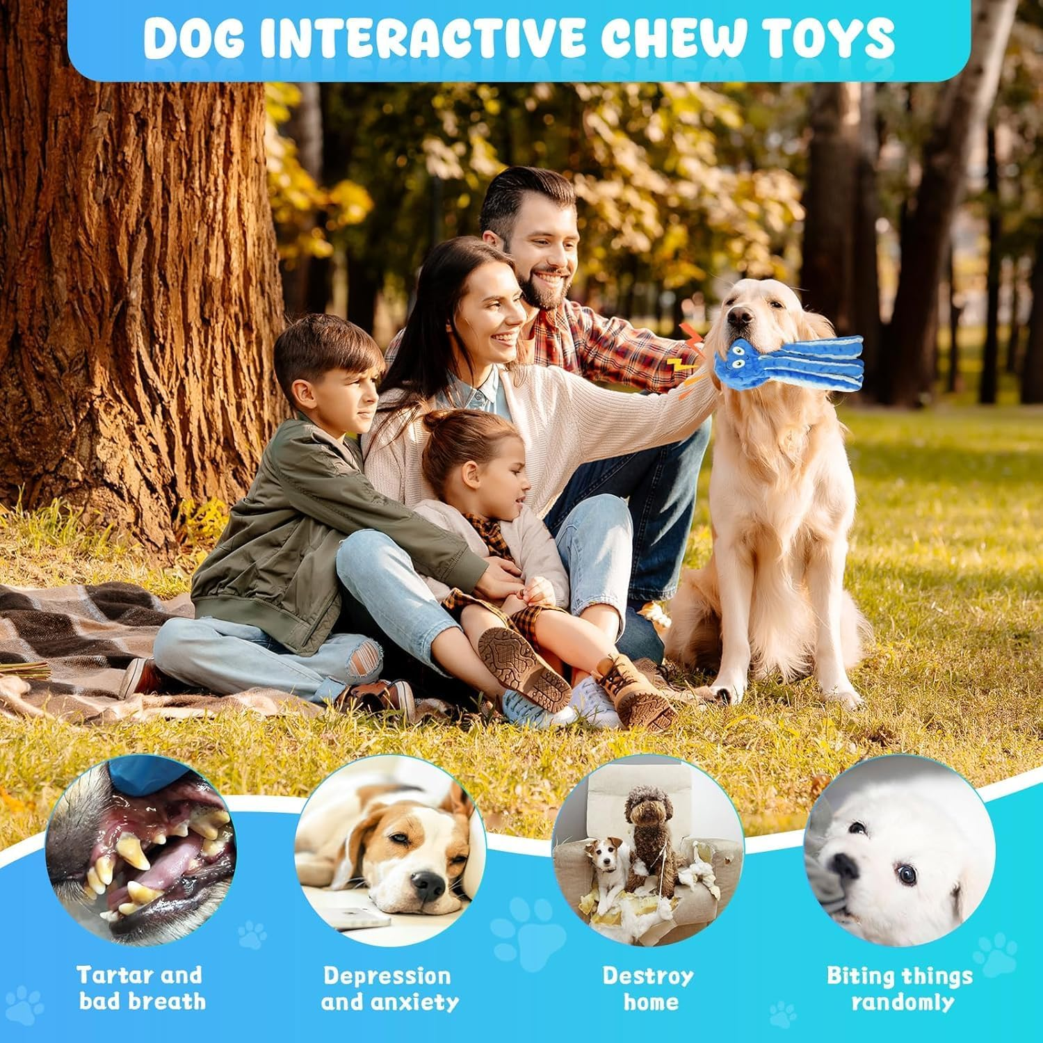 Dog Squeaky Toys, Octopus Interactive Play Toy，No Stuffing Plush Dog Chew Toy with Crinkle Paper for Medium and Large Dog Playing (New Blue) image number 3