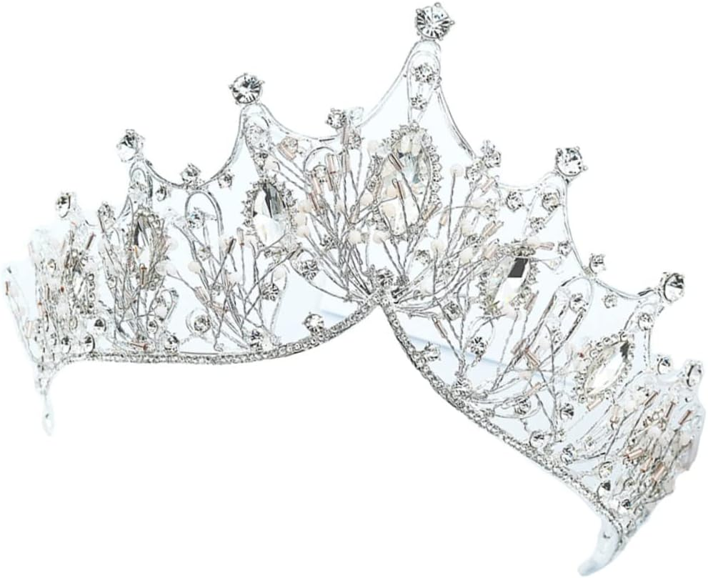 KALLORY Bride Crown Tiara Rhinestone Headband Hair for Women Wedding Use Silver Handmade Decorative Crown image number 2