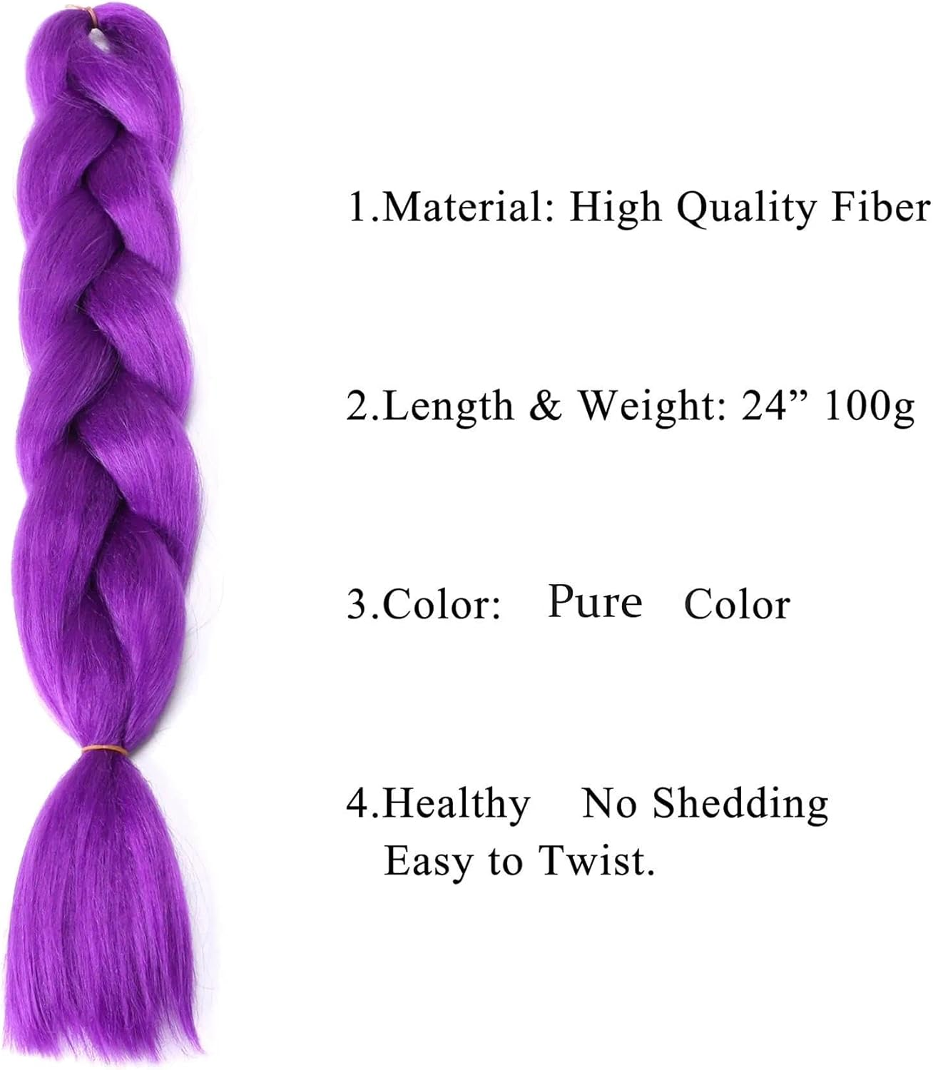 24 Inches Dark Purple Braiding Hair Extensions 3 Bundles, Heat Resistant Synthetic Fiber for Box Braids and Crochet Weaving (3 Bundles/Pack) - Damail image number 3