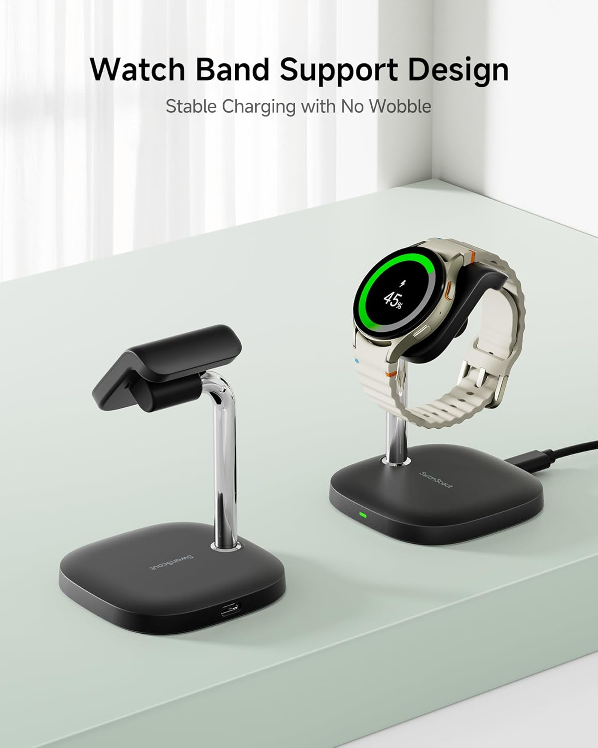 Swanscout Charger Stand for Samsung Watch, Fast Charging for Samsung Galaxy Watch 7/Ultra/6/6 Classic/5/5 Pro/4/3/Active 2, Swanscout 505S