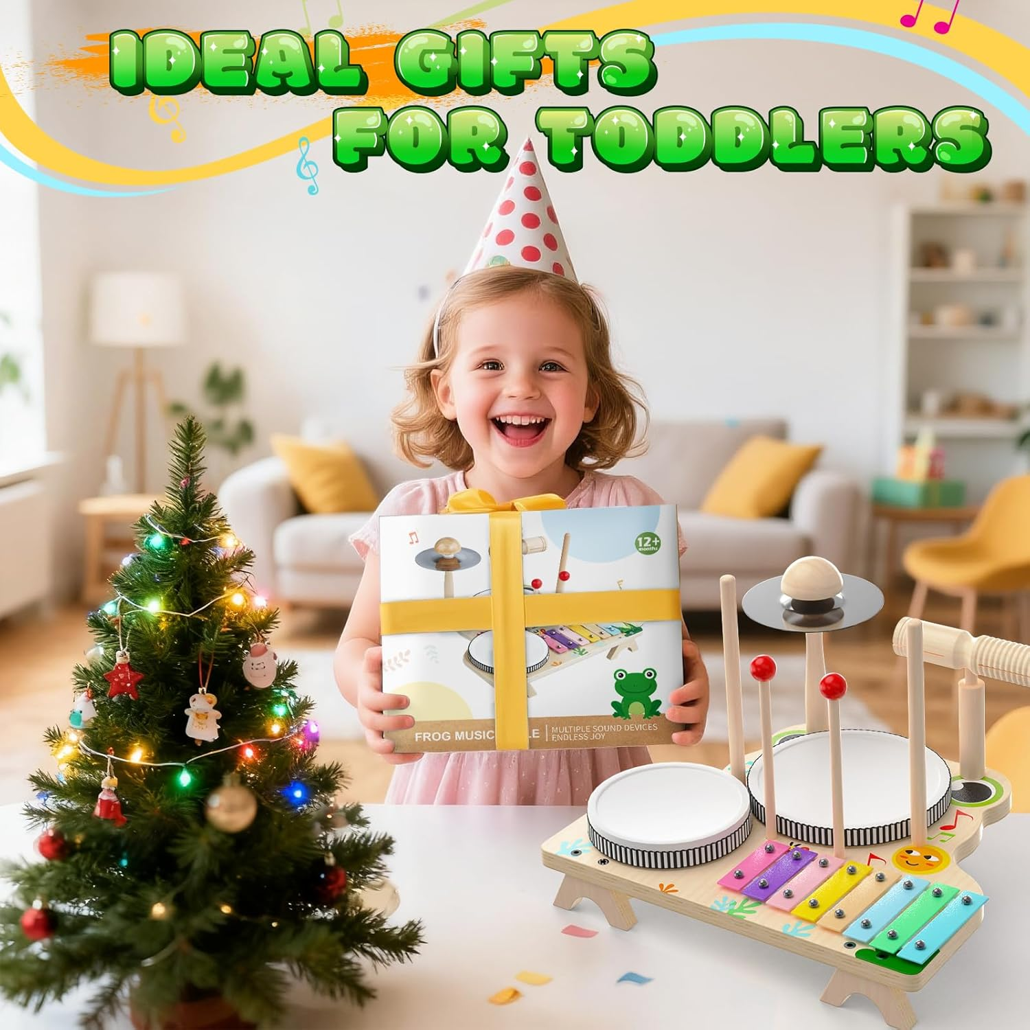 SKIRFY Kids Toys Musical Instruments, Toddler Wooden Toys Drum Kit, Baby Toy with Drum Sticks, Xylophone, Learning & Education Sensory Toy S for 3 4 5 Year Od Boys Girls image number 3