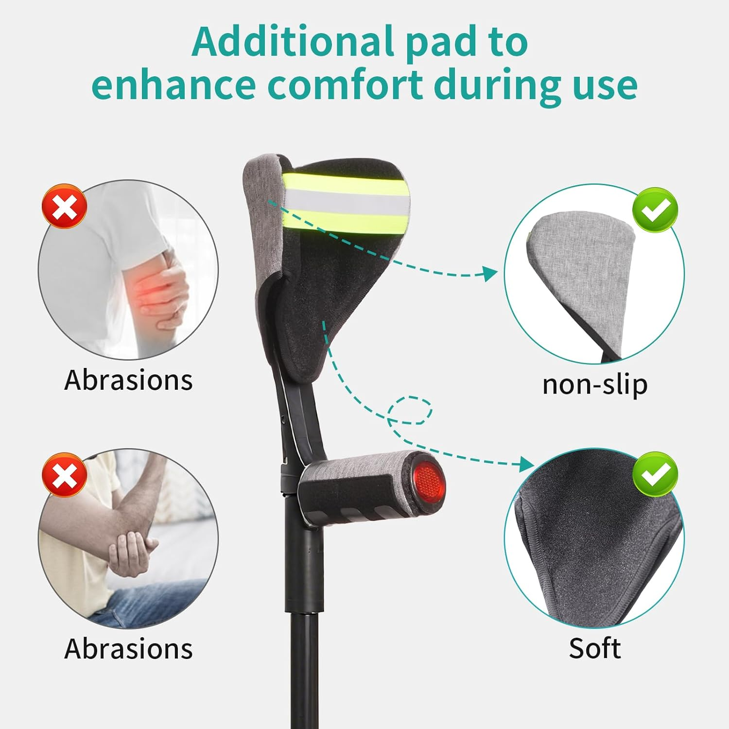 Forearm Crutches for Adults(1 Pair)， Adjustable Adult Crutches with Cuffs, Elbow Cushion, Grip Cushion，Aluminum Lightweight Arm Crutches Forearm for Adults，Foldable Crutch for Walking (Grey)