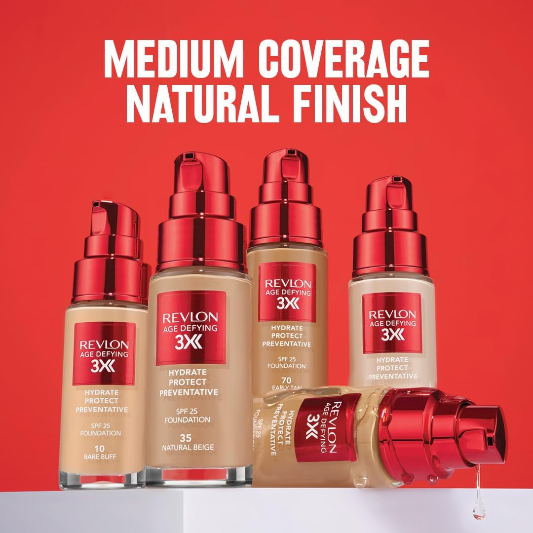 Revlon Age Defying 3X Foundation, Bare Buff, Medium Coverage, Natural Finish, SPF25, Anti-Aging, 30Ml image number 1