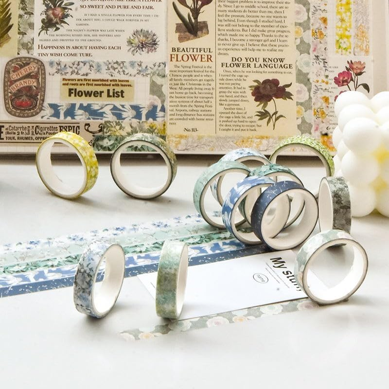 YUBX Flowers Washi Tape Set 30 Rolls Floral Patterns Decorative Skinny Slim Masking Tapes for Arts, DIY Crafts, Journals, Planners, Scrapbook, Wrapping (Greens Thrive) image number 6