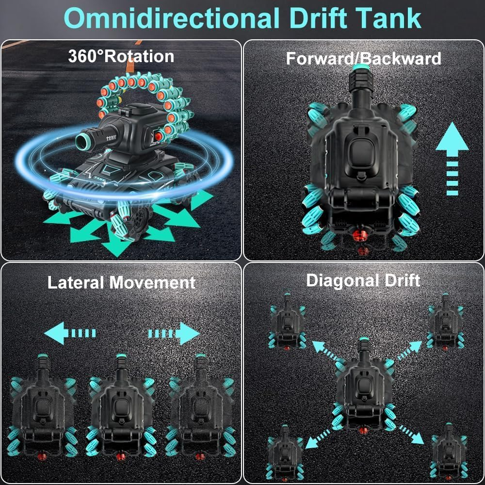 B-Qtech RC Tank Remote Control Tank for Kids Toys 6 8-12 Boys, 2.4Ghz Gesture Sensing RC Stunt Cars Toys with Foam Darts Shooting Bullet, RC Drift Car with Spray, Music & Light, Gifts for Boys Adults image number 6