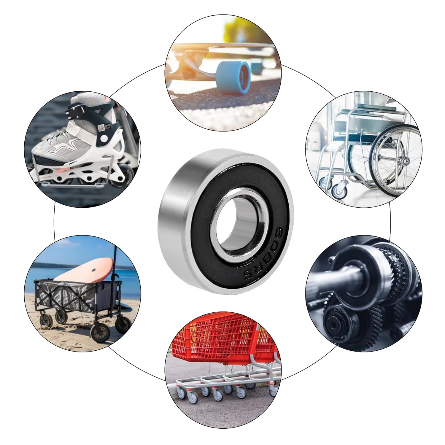 24PCS 608-RS Ball Bearing - Double Rubber Sealed Shielded Miniature Deep Groove 608Rs Bearings for Skateboards, Inline Skates, Scooters, Roller Blade Skates & Long Boards