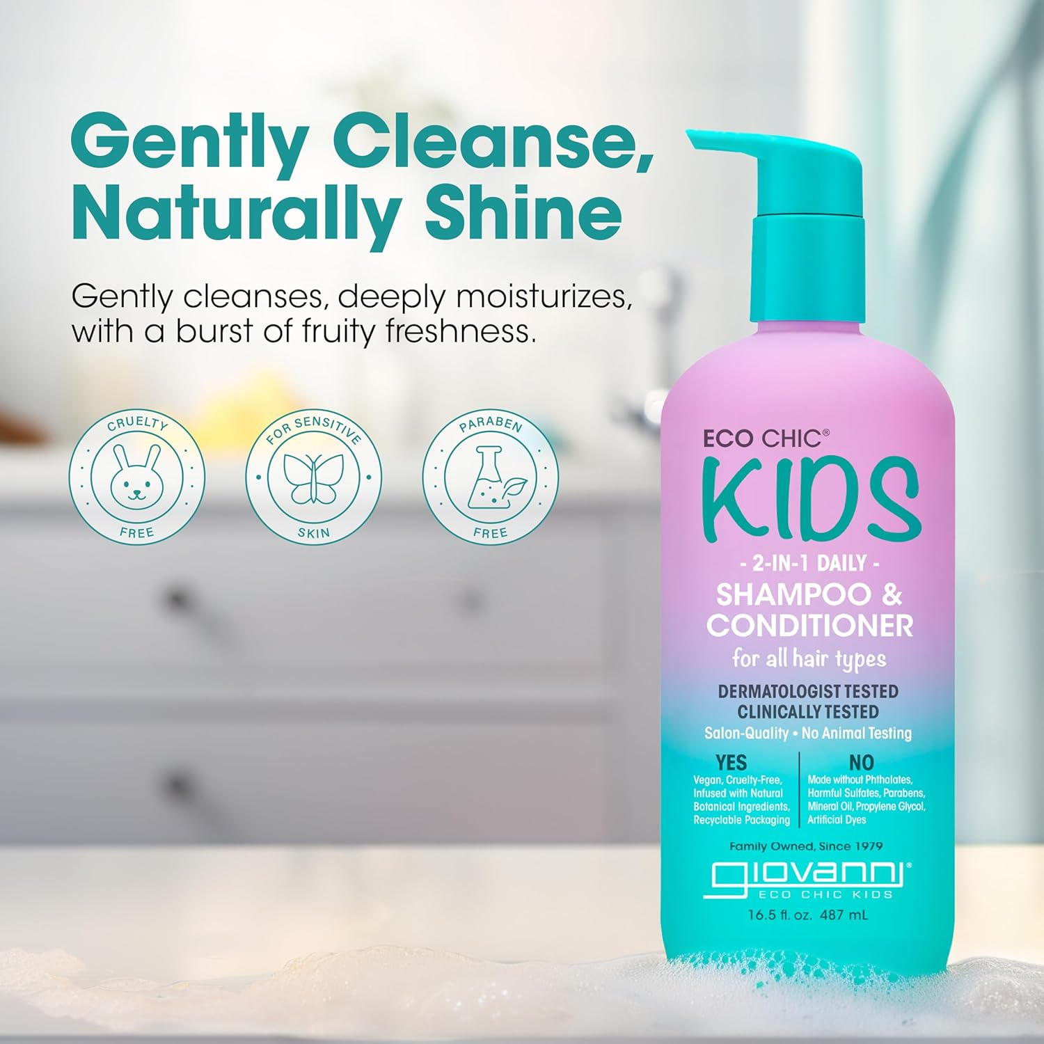 Eco Chic Kids 2 in 1 Shampoo & Conditioner - Kids Shampoo and Conditioner, Kids 2 in 1 Shampoo and Conditioner, for All Hair Types, Salon Quality, Gentle Formula, Vegan - 487Ml image number 2
