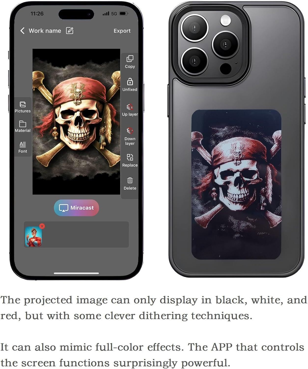 Smart Photo Rear Projection DIY Phone Case Customizable E-Ink Phone Case Instantly Display Photos on the Ink Screen Back Cover Personalize Your Phone Anytime Anywhere (Black, for Iphone15 Pro Max) image number 6