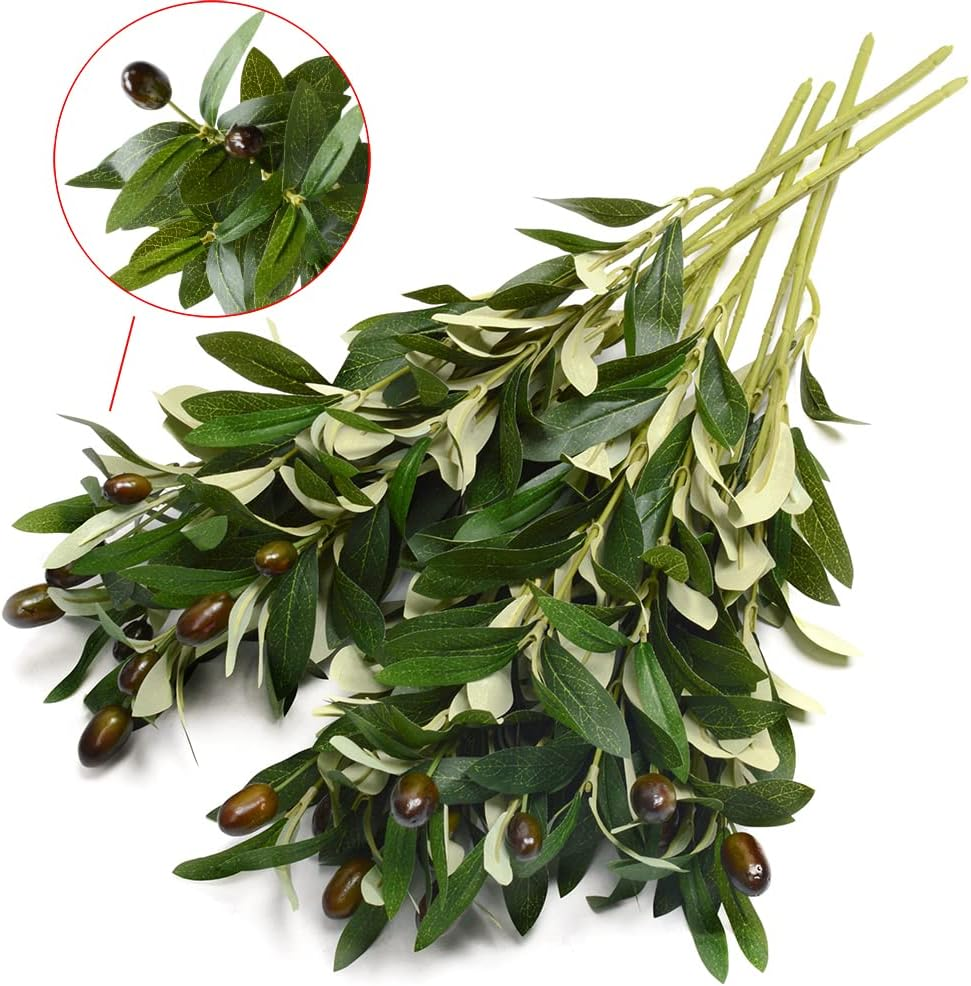 DVGUN 5 Pack Olive Branches Artificial Plants Greenery Stems Olive Leaves Fake Fruits Silk Plants image number 2