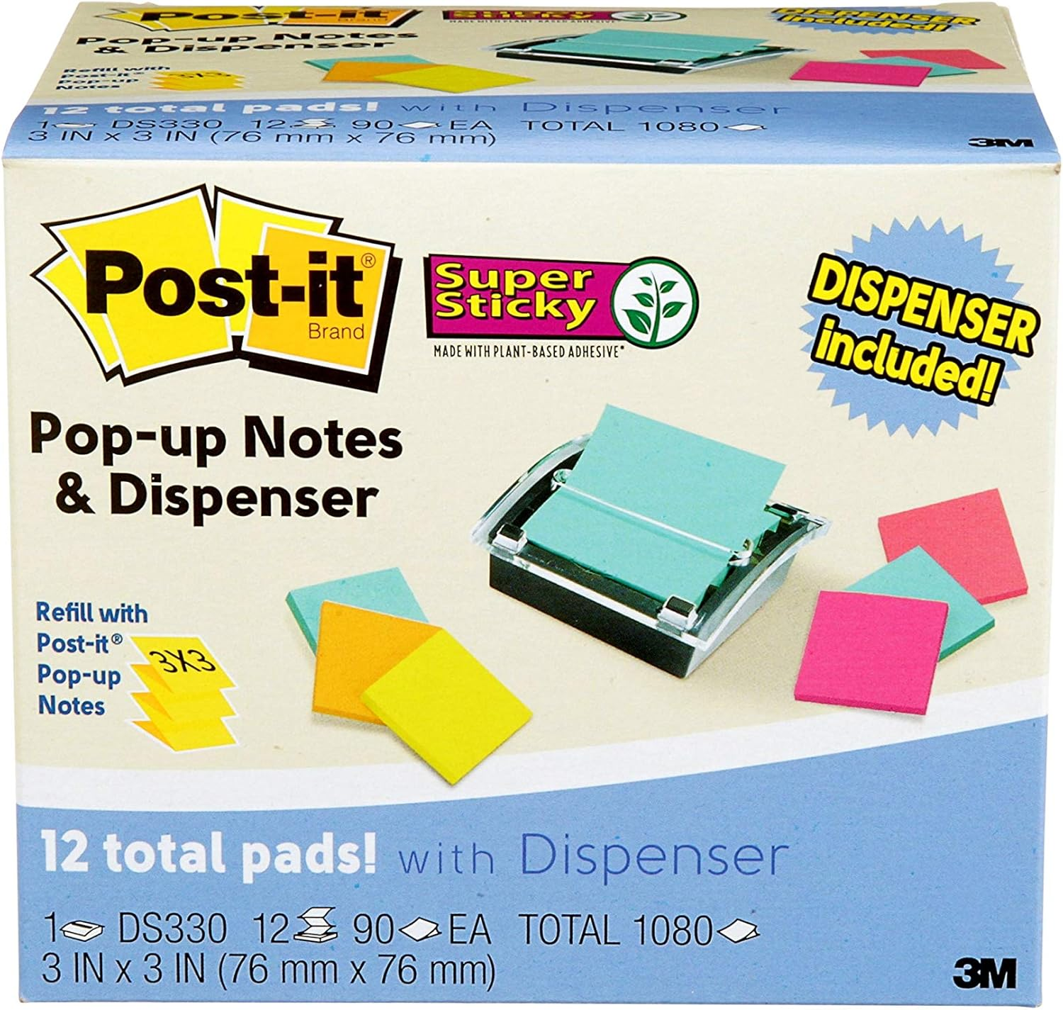Post-It Pop-Up Notes Value Pack with Dispenser, Brights, 12 Pads per Pack, (DS330-SSVA) image number 5