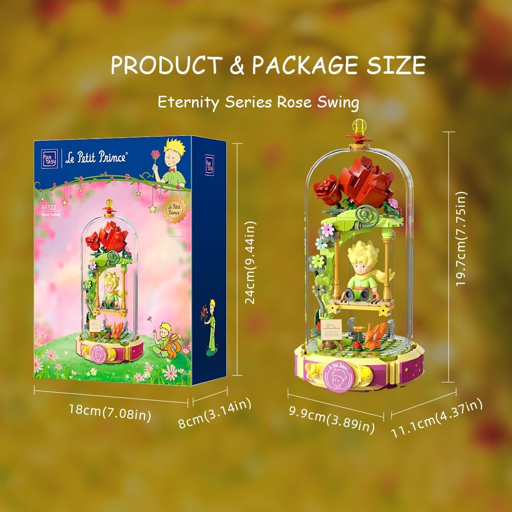 PANTASY the Little Prince Rose Swing Building Blocks Set, Creative Construction Kit for Adults and Teens, Charming Display Model, Ideal Gift for Home or Office Decor, Unique Collectible Toy