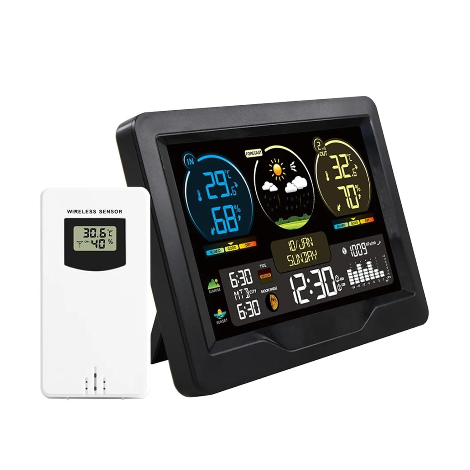 Wireless Weather Station Digital Home Temperature Humidity Meter Sun Time Tide Moon Phase Barometer Clock Forecast Trend Sesnor image number 1