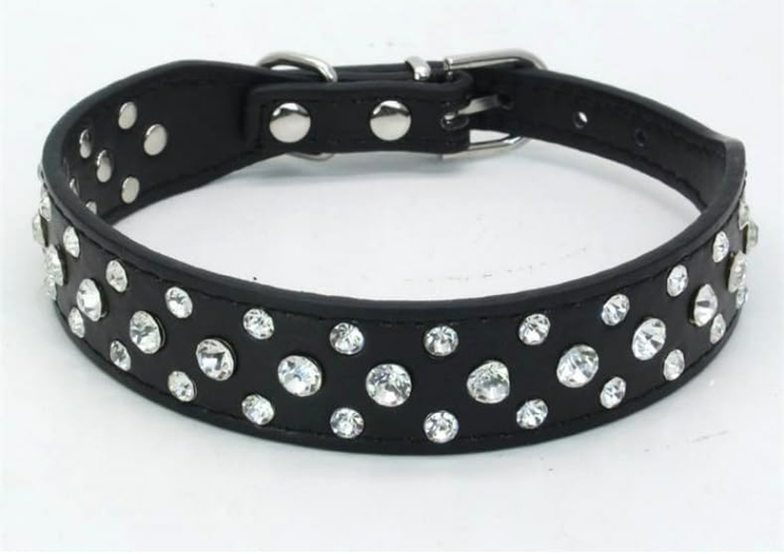Personalized Rhinestone Leather Bling Crystal Pet Dog Cat Collars for Small Medium Breeds (Black, L) image number 5