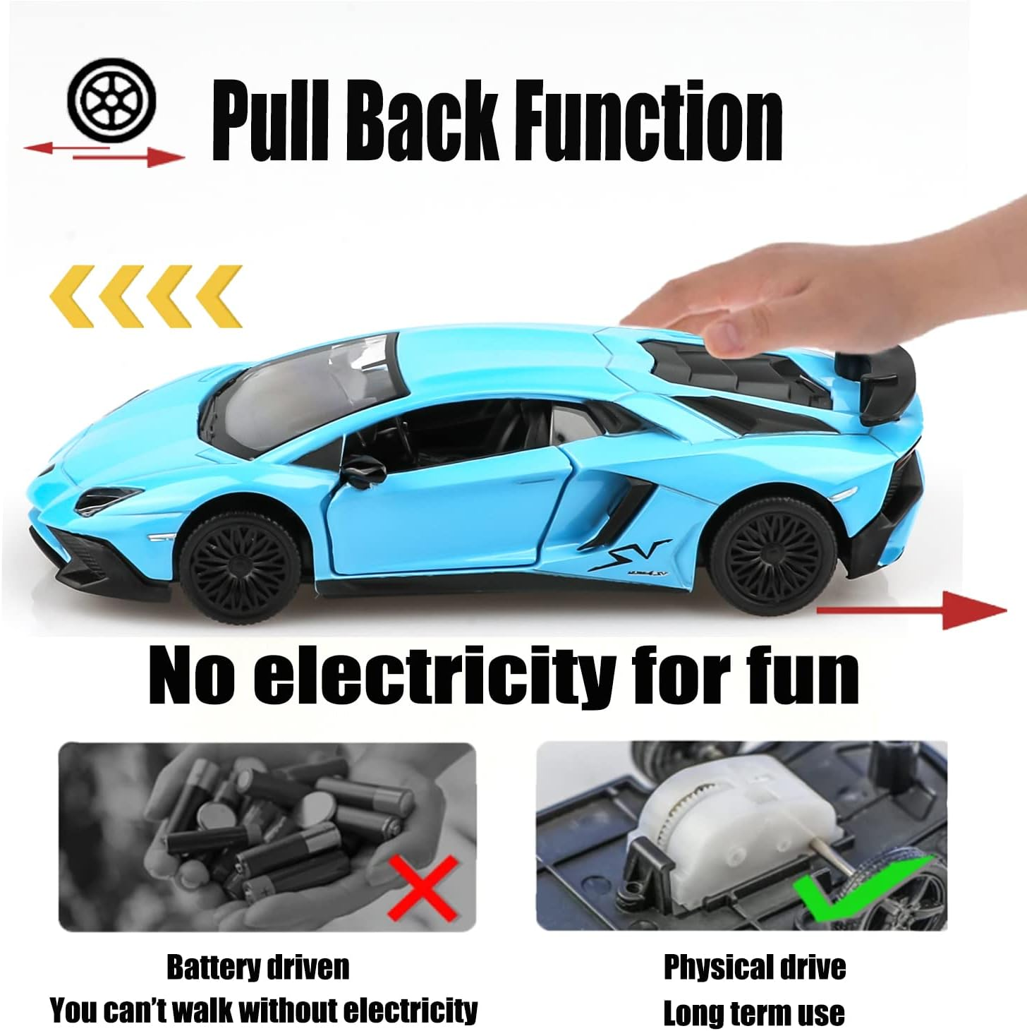 TOKAXI 1/36 Scale LP750-4 SV Diecast Car Models,Pull Back Vehicles Toy Cars,Cars Gifts for Boys Girls - Blue image number 5