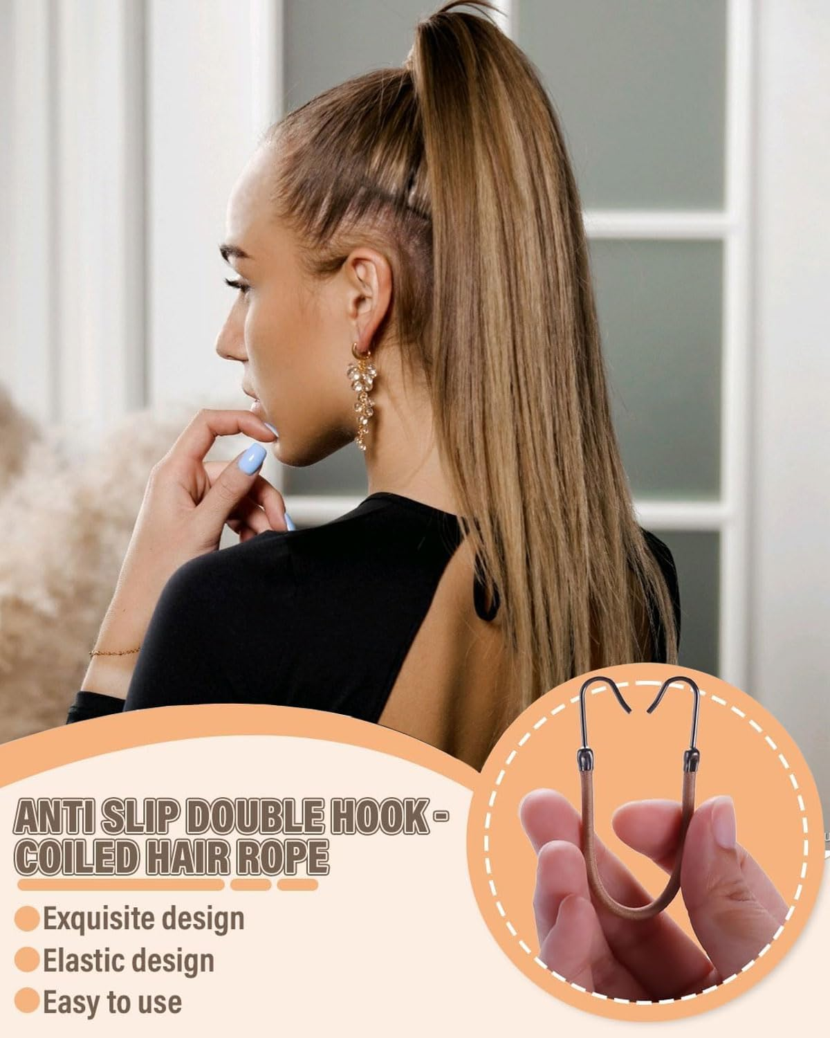 FUGLUS 18 Pieces Hair Scrunchie Hooks, Elastic Hair Bands, Open Ponytail Hooks, Hair Bands with Hair, Ponytail Hook Hair Clips for Women and Girls, Hair Scrunchie image number 4