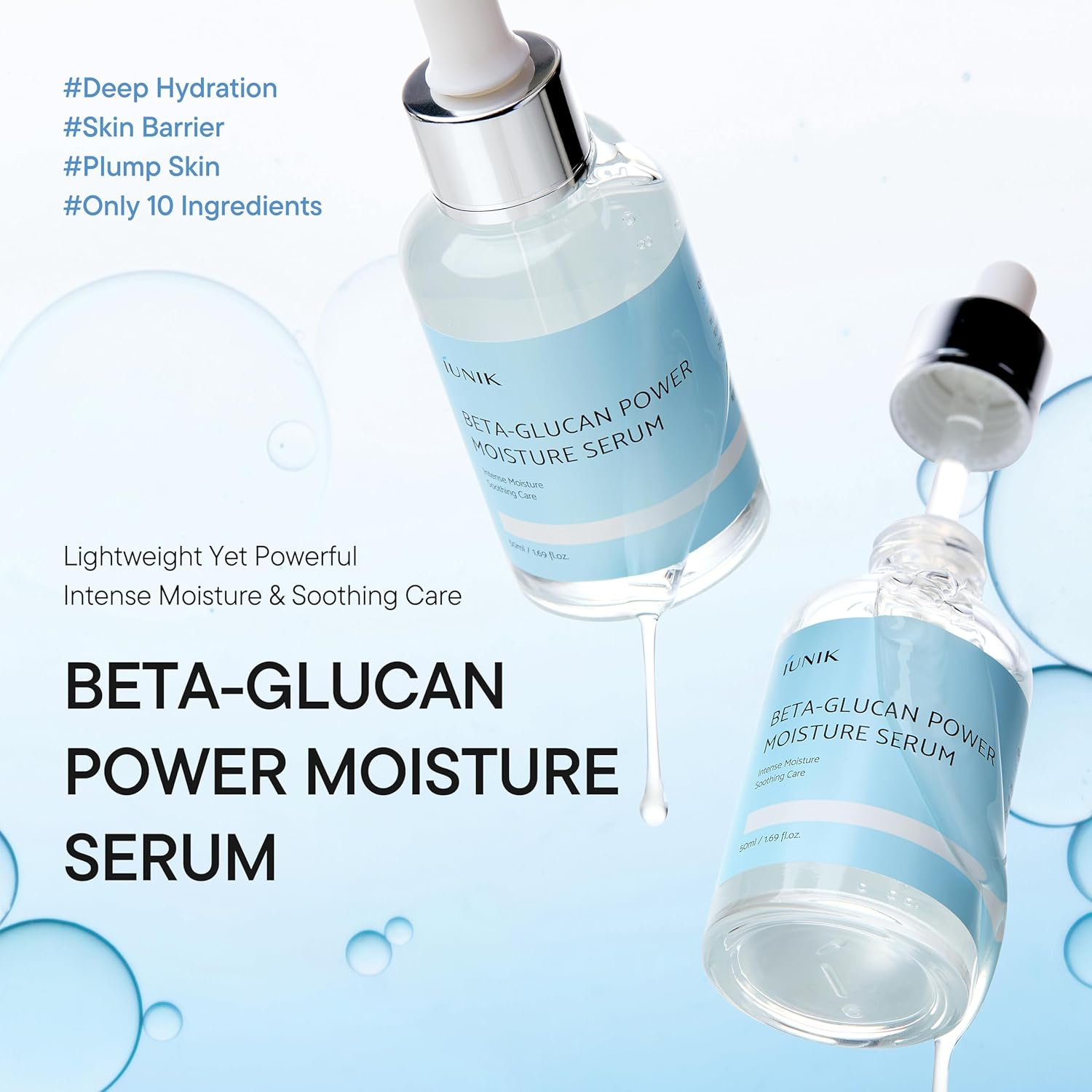 IUNIK Beta-Glucan Power Deep Moisture Vegan Serum 400,000 Ppm Intense Hydration Mushroom Yeast Extracts Naturally-Derived - Dry Mature Sagging Sensitive Skin Cell Regenerating Lifting Korean Skincare image number 2