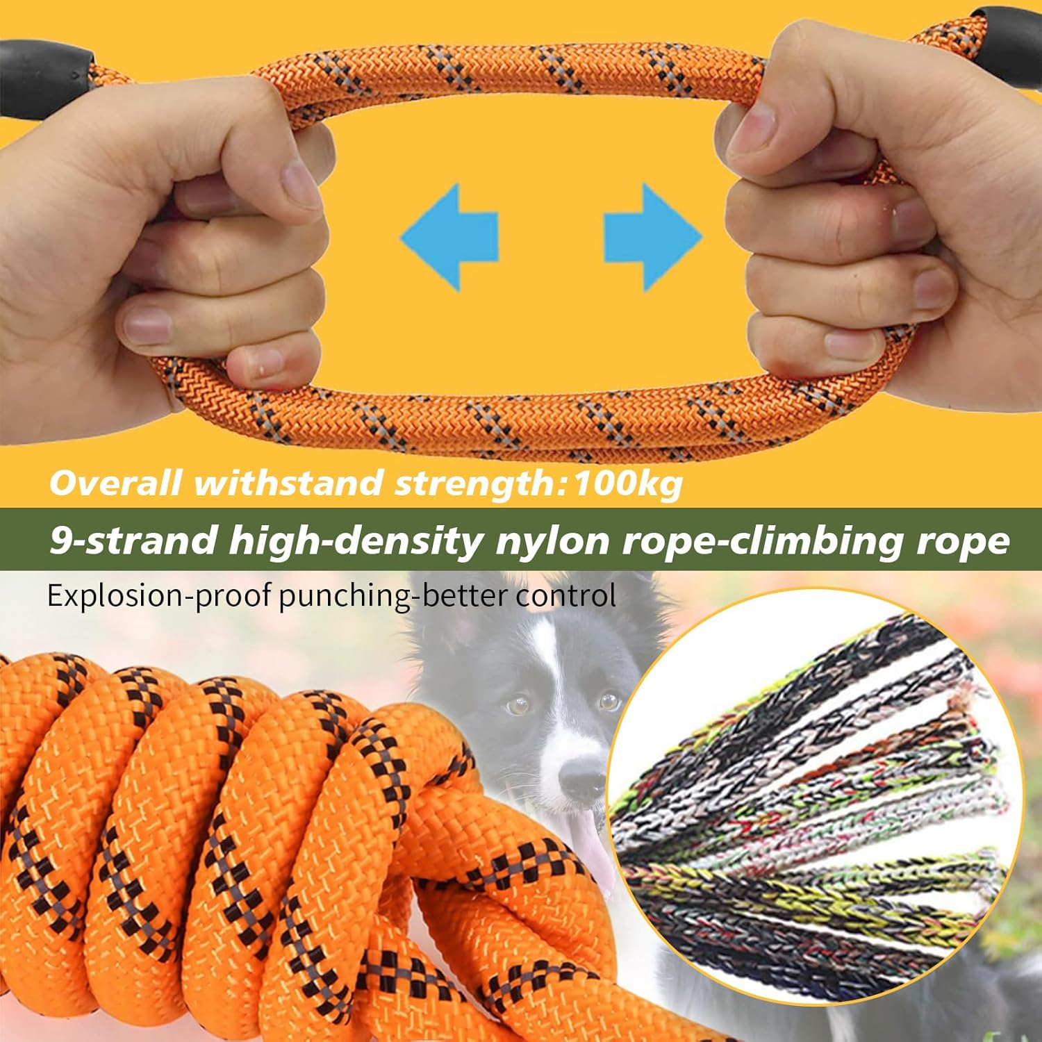 Premium Slip Lead Dog Leash - Heavy Duty 2M Rope Leash with Adjustable Slipknot, Thick & Sturdy Training Lead for Dogs/Puppies, No-Pull Pet Walking (Orange) image number 1