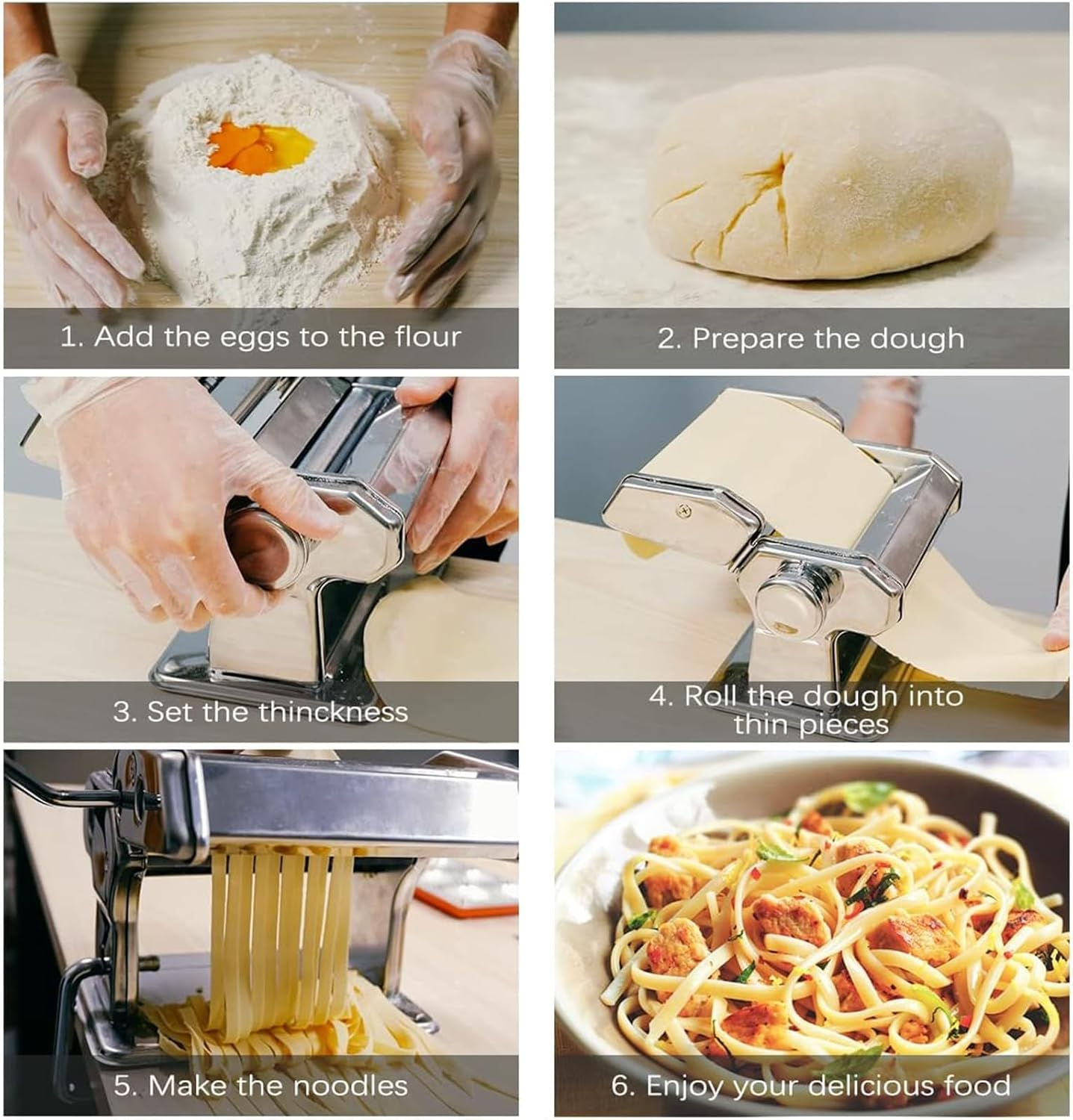 Master FENG Pasta & Ravioli Maker, Set of 6 Piece 150Mm Steel Noodle Maker Machine with 9 Adjustable Thickness Settings, Includes Ravioli Maker Attachment, Pasta Drying Rack image number 4