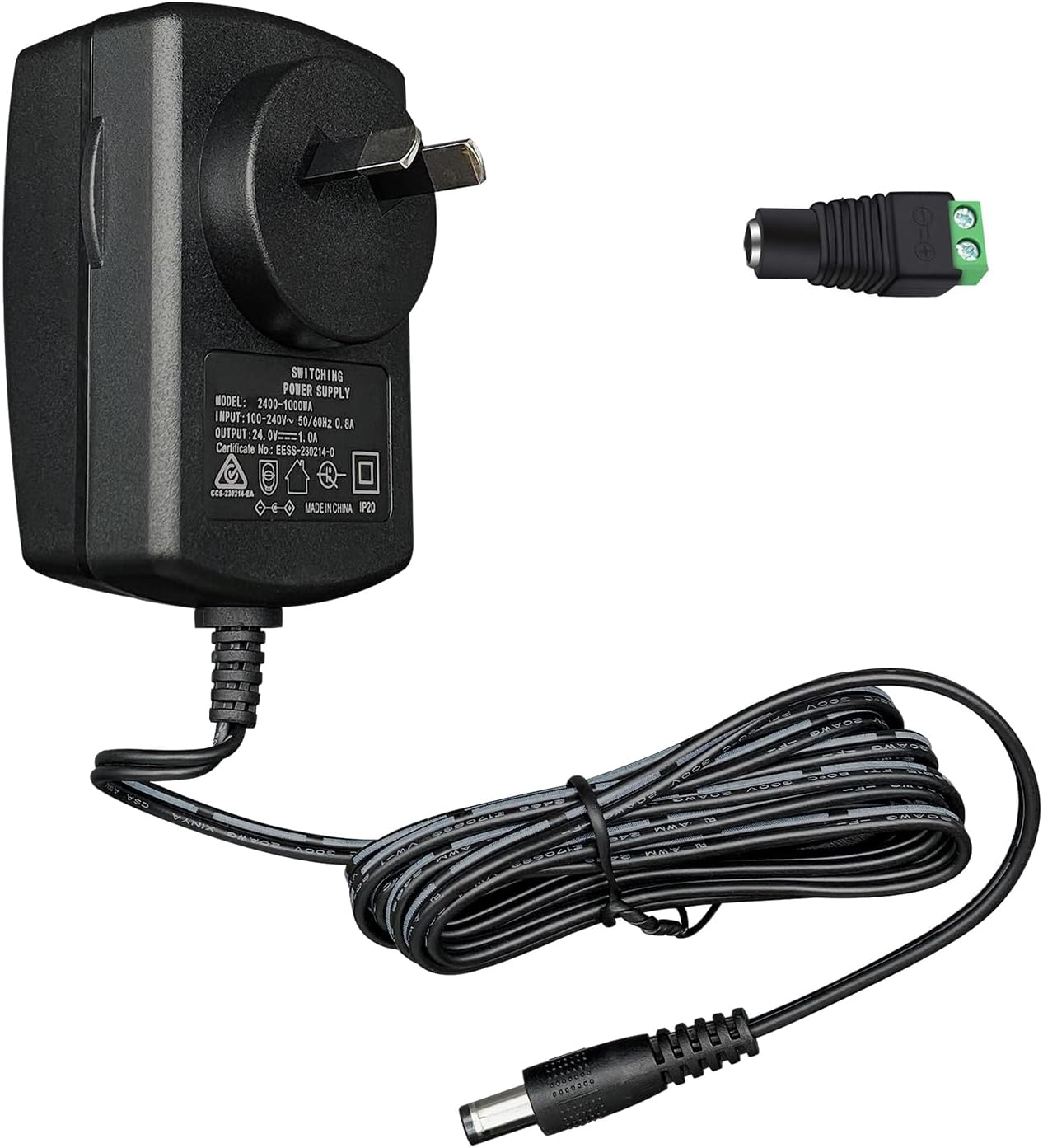 24V 1A 24W 1.8M Long Power Supply Adapter, AC DC Switching Adapter (Input 100-240V, Output 24Volt 1Amp 1000Ma), DC 24V 5.5X2.1Mm Wall Mount Transformer Charger Plug, SAA Certified