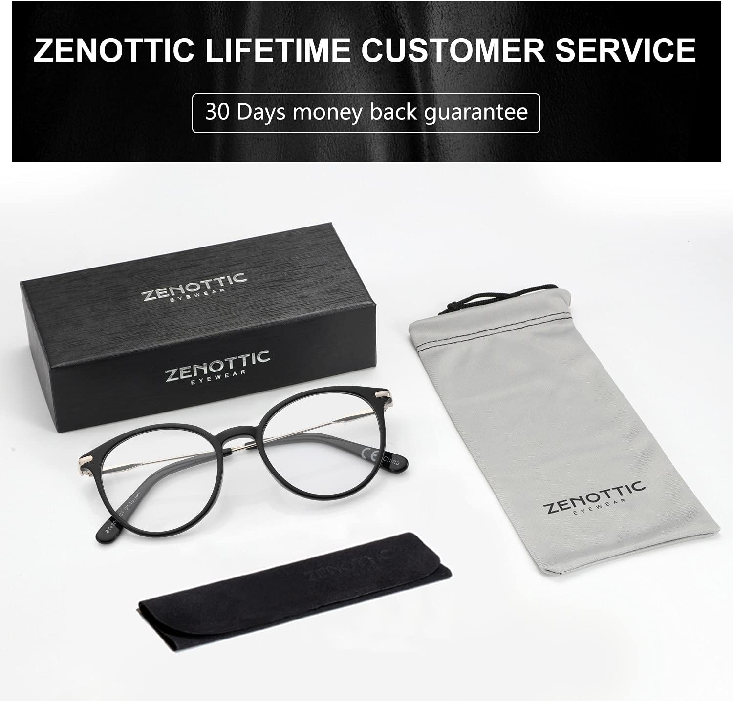 ZENOTTIC round Optical Glasses Transparent Frame Clear Lens Eyewear Non- Eyeglasses for Women - Pink image number 4