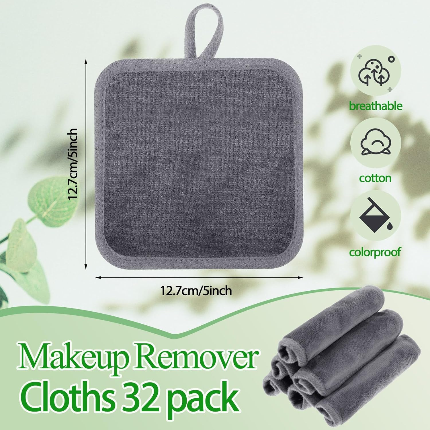 32 Pcs Makeup Remover Pads 5 X 5 Inch Soft Reusable Cloths for Eye Face Cloth Microfiber Washable Makeup Remover Towel Removal Cleaning Cloth for Women(Gray) - Gray image number 2