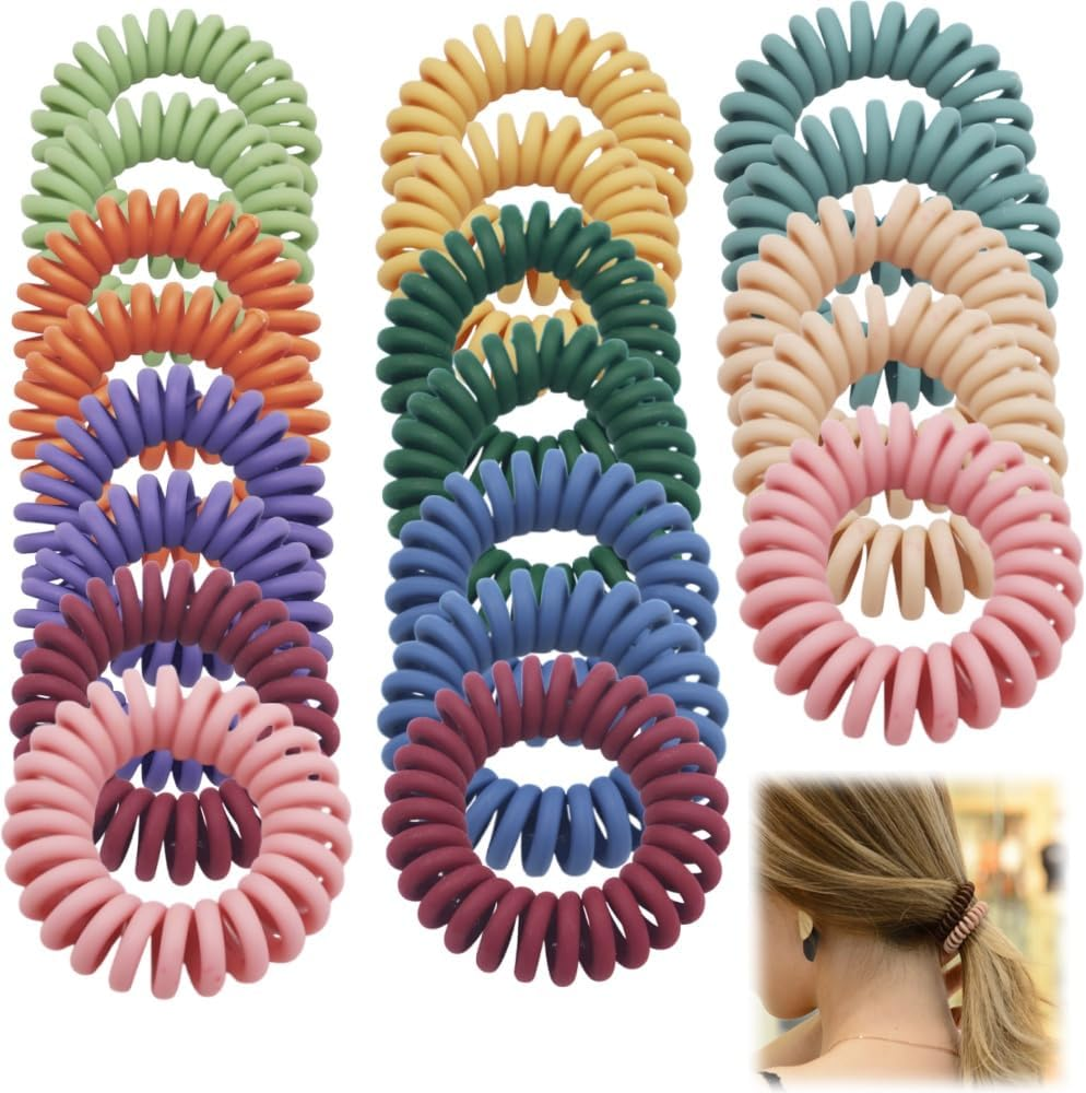 Aknebriax 20Pcs Spiral Hair Ties, Elastic Hair Ties for Women， Matte No Crease Spiral Hair Coils, Telephone Cord Hair Ties for Thick or Thinning Hair(Colour Mix) image number 3