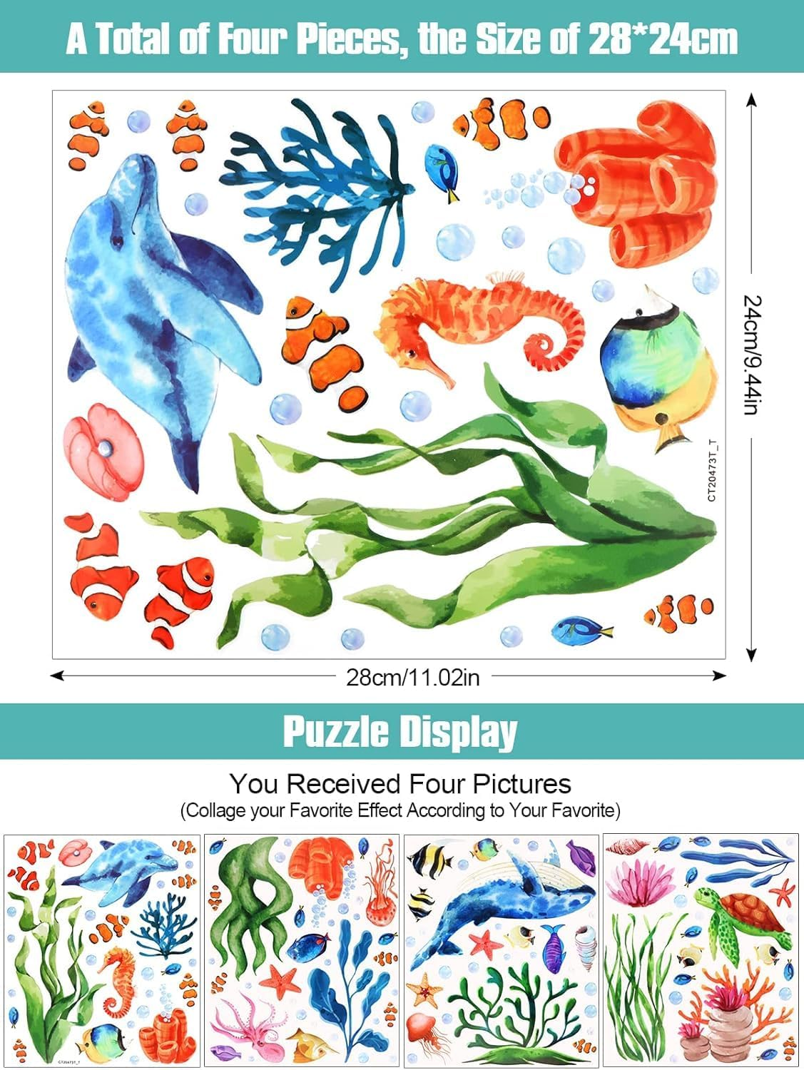 Kalolary under the Sea Wall Decals Sea Turtle Whale Dolphin Starfish Wall Stickers 3D Coral Reef Ocean Grass Bubbles Wall Decals Wall Decoration for Wall Corner Nursery Room Children Bedroom Bathroom image number 5