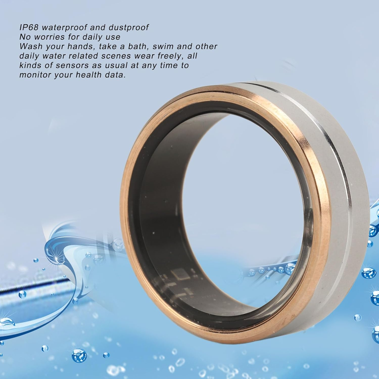 Denash Smart Ring Health Tracker,Ceramic Stainless Steel Pressure Heart Rate Monitor Fitness Ring,Camera Control Sleep Tracking Wearable Compatible with Ios & Android (Size 8) image number 2