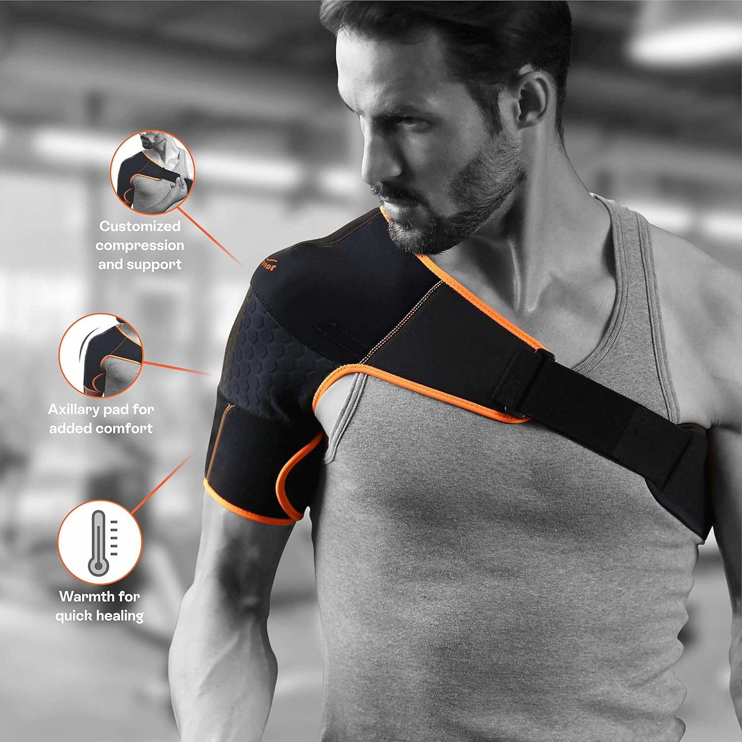 TYNOR Shoulder Brace for Torn Rotator Cuff Shoulder Compression Sleeve Wrap for Men & Women, Dislocation, Stability & Recovery Shoulder Support Adjustable Fits Left & Right Arm Sling, One Size (Black) image number 2