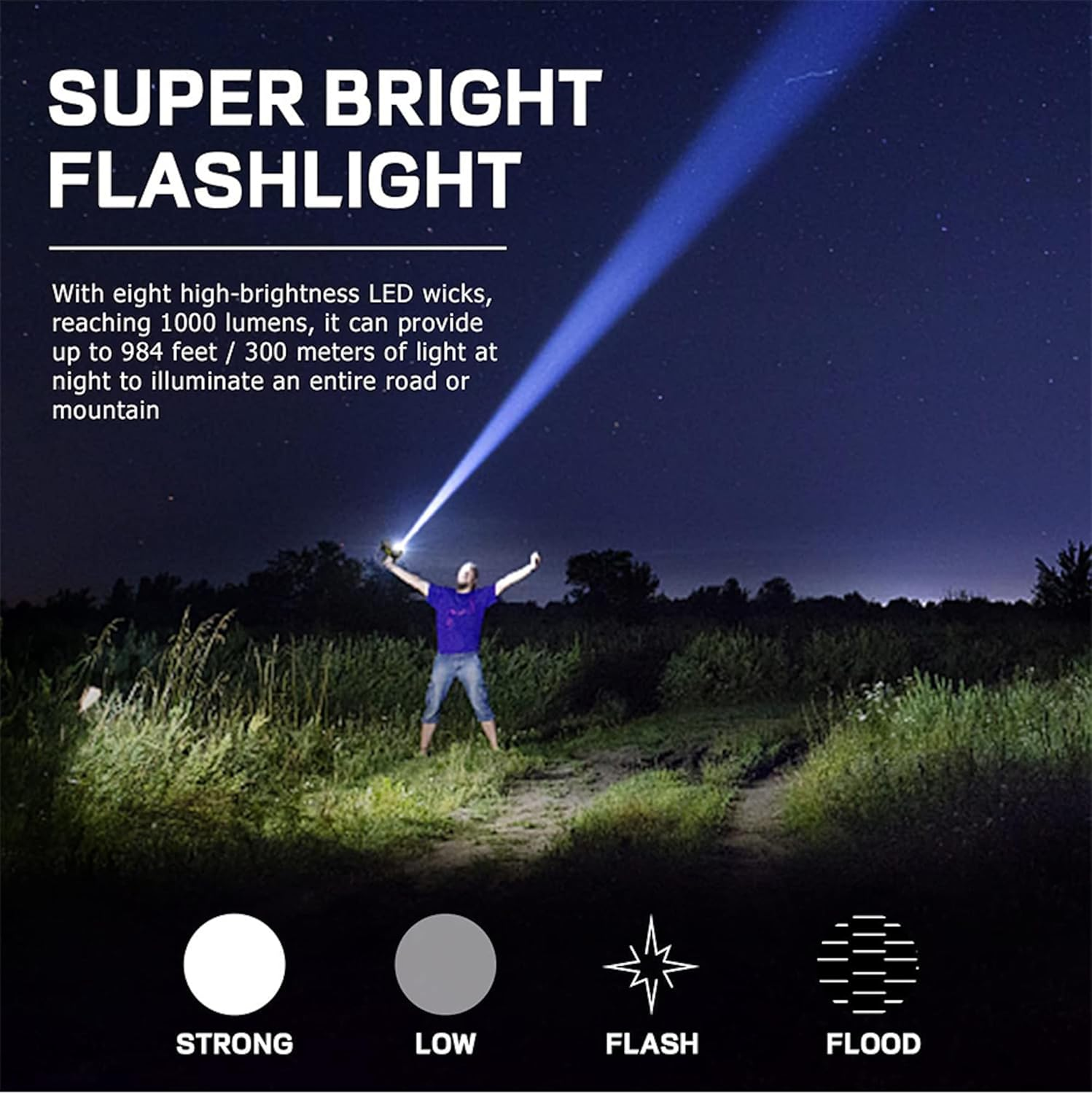 Mega Power 8 LED Solar Handheld Torch - Super Bright Rechargeable Portable Flashlight - Powerful Work Equipment - Bright Light for Camping Home Work Use Emergency Lamp - Indoor or Outdoor Spotlight image number 6